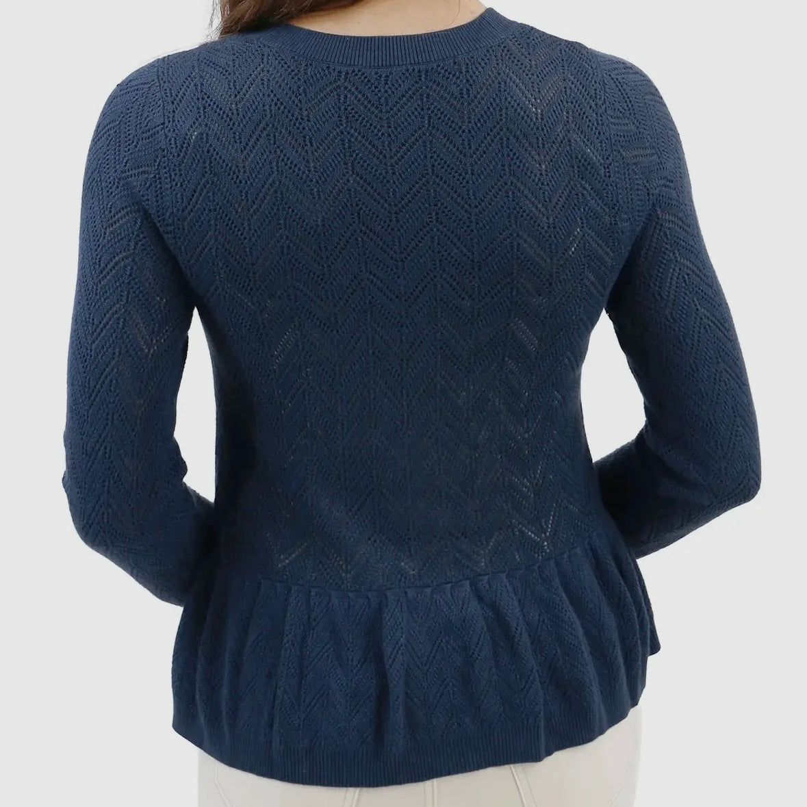 Pointelle Peplum Cardigan - Navy