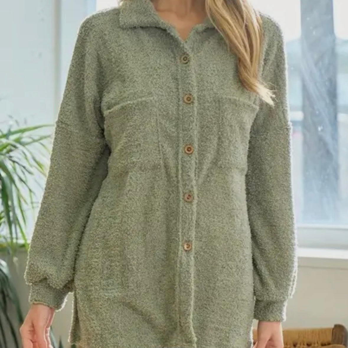 Plus Sage Teddy Bear Shacket