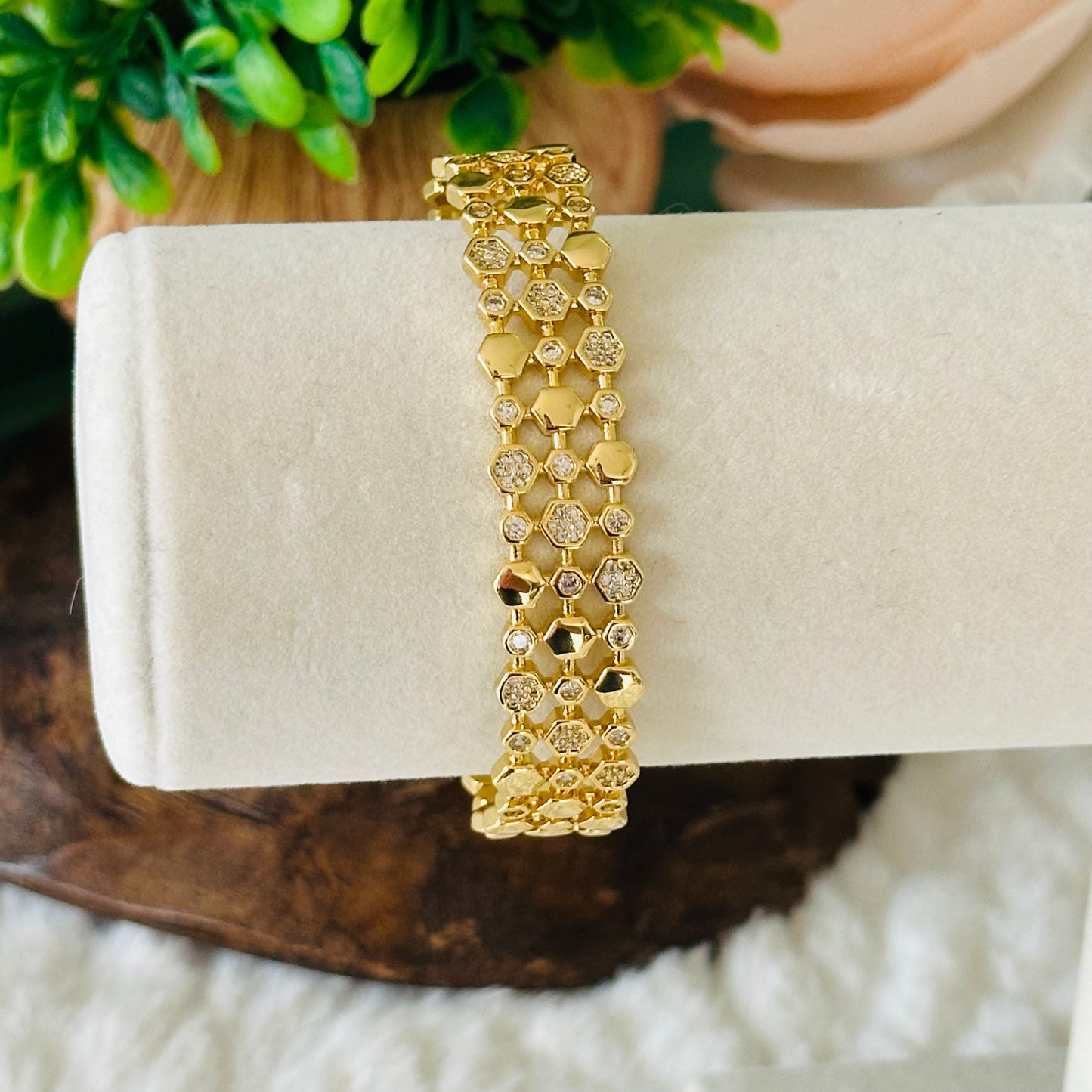 gold filled hexagonal cuff bracelet