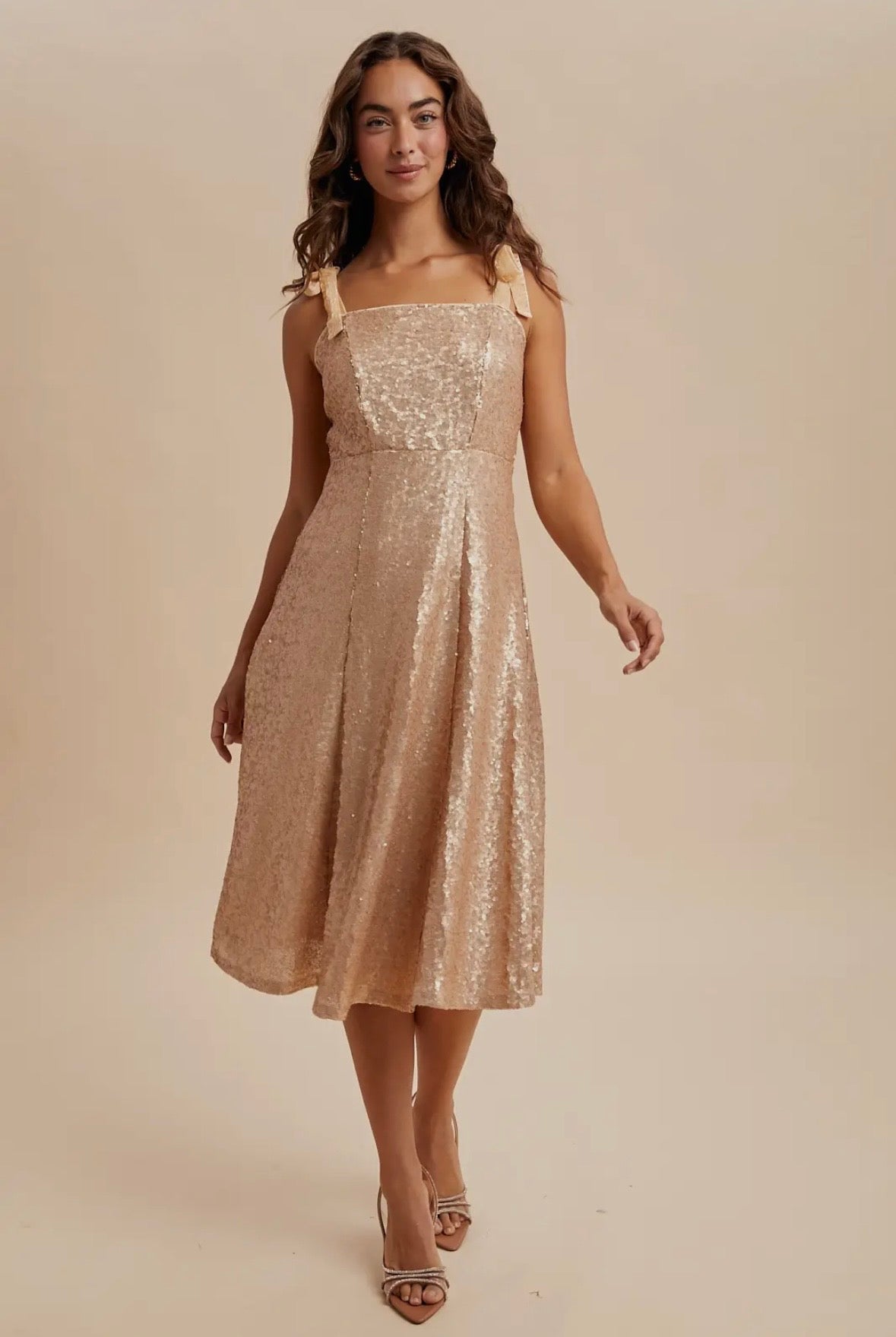Fit And Flare Sequin Dress - Champagne