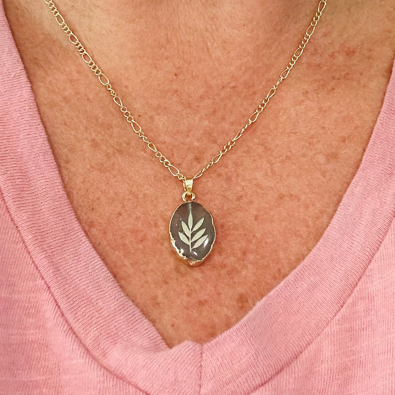 Natural Aventurine Gold Leaf Necklace