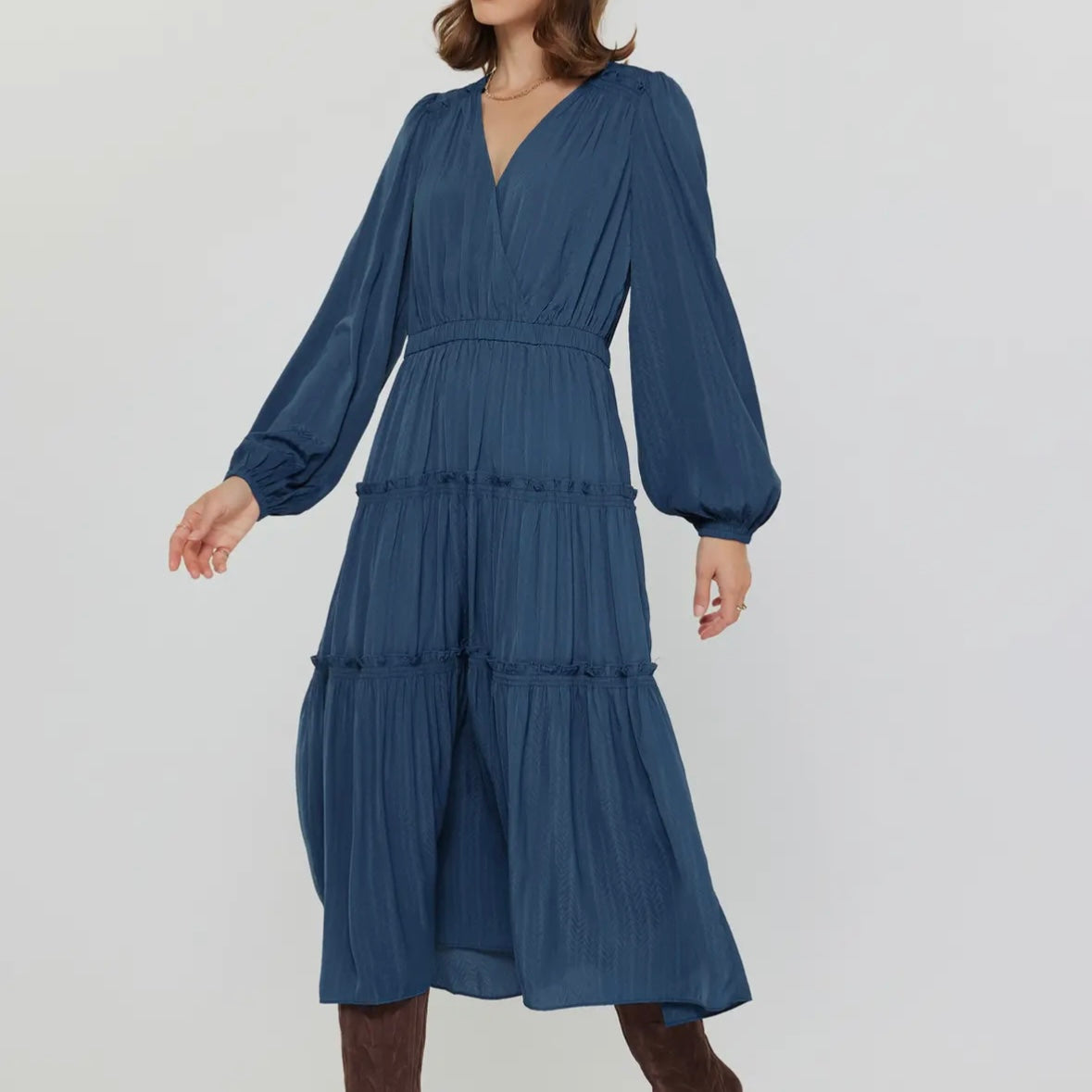 Navy Long Sleeve Midi Dress