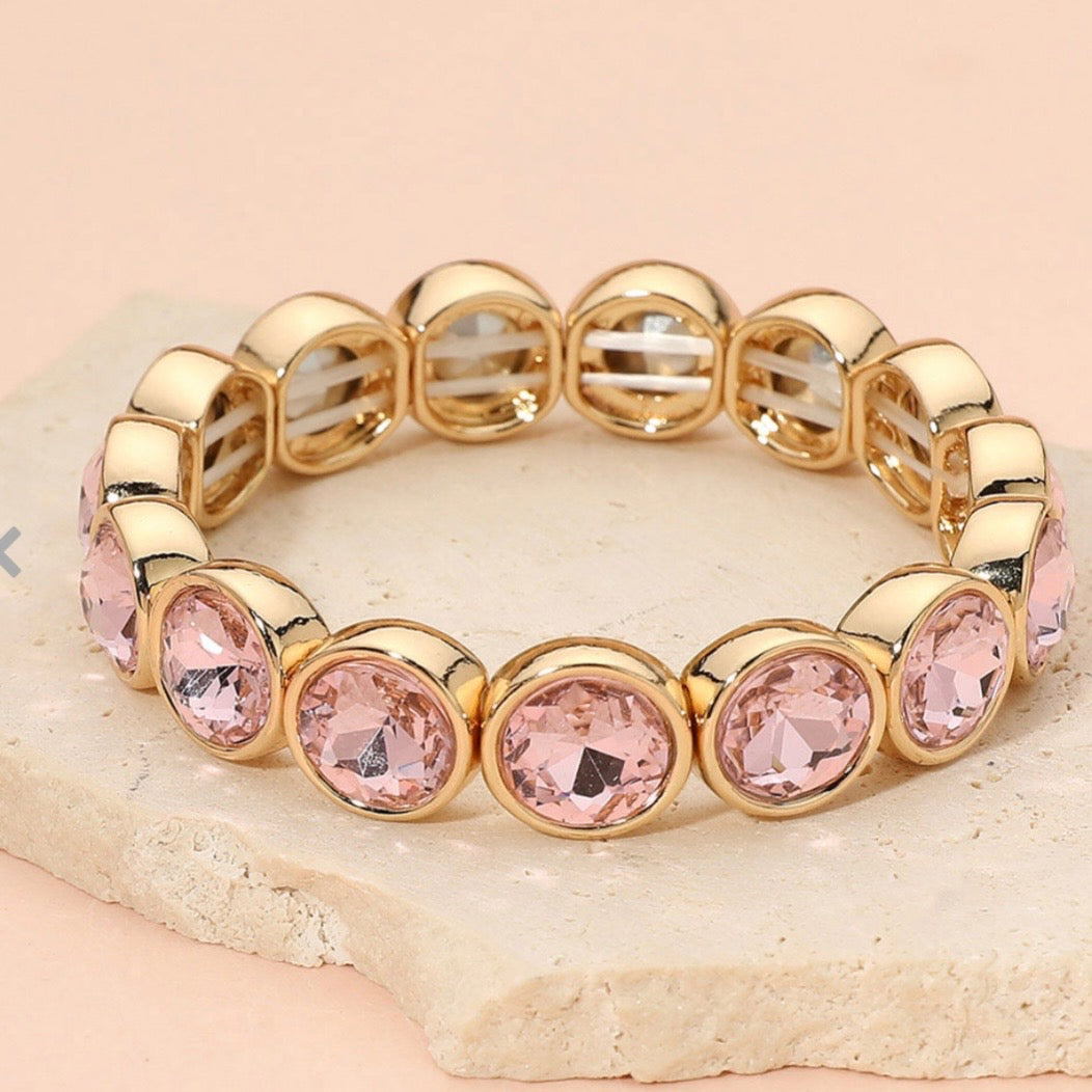 Pink Faceted Gem Beaded Bracelet
