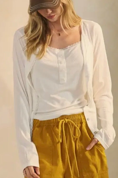 White Lace-Trimmed Spaghetti Strap Camisole
