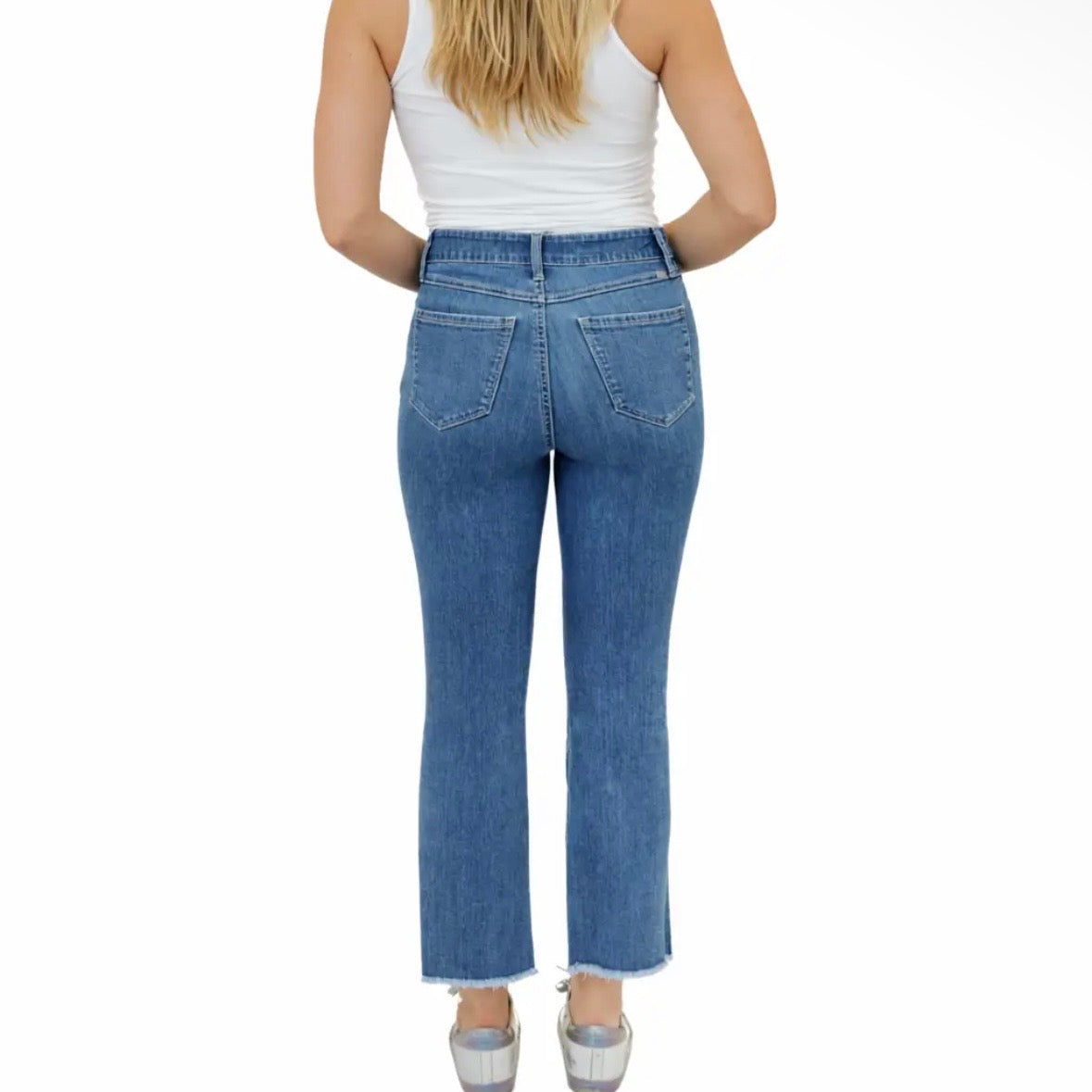 Hi-Rise Demi Boot Jean w/ Frayed Hem