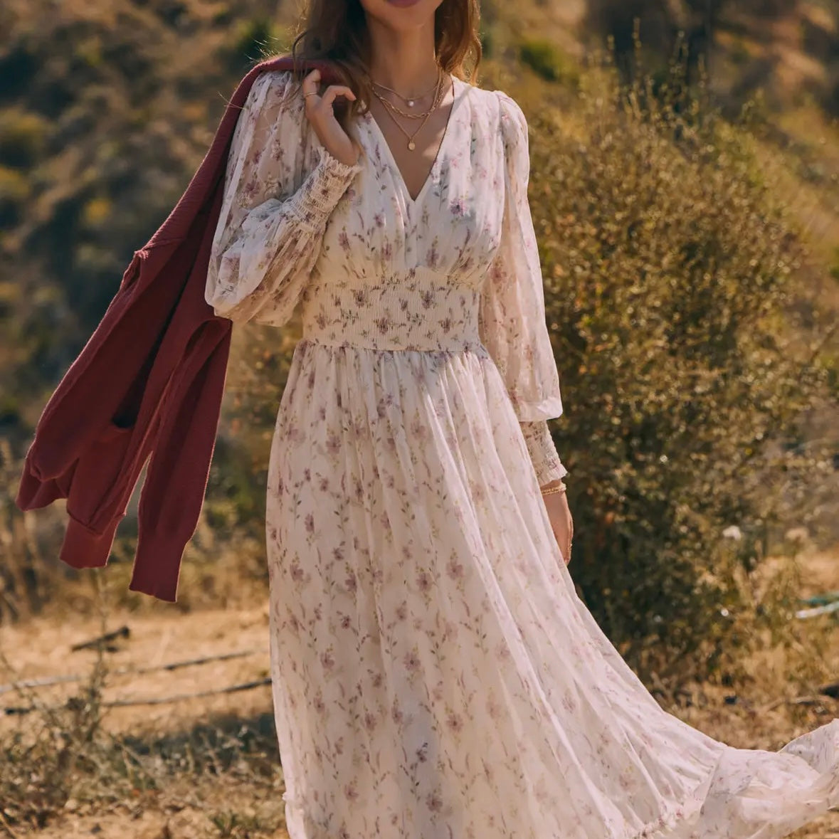 Dreamy Floral Mesh Maxi Dress With Smocked Waist L Dreamy Floral Mesh Maxi Dress With Smocked Waist L