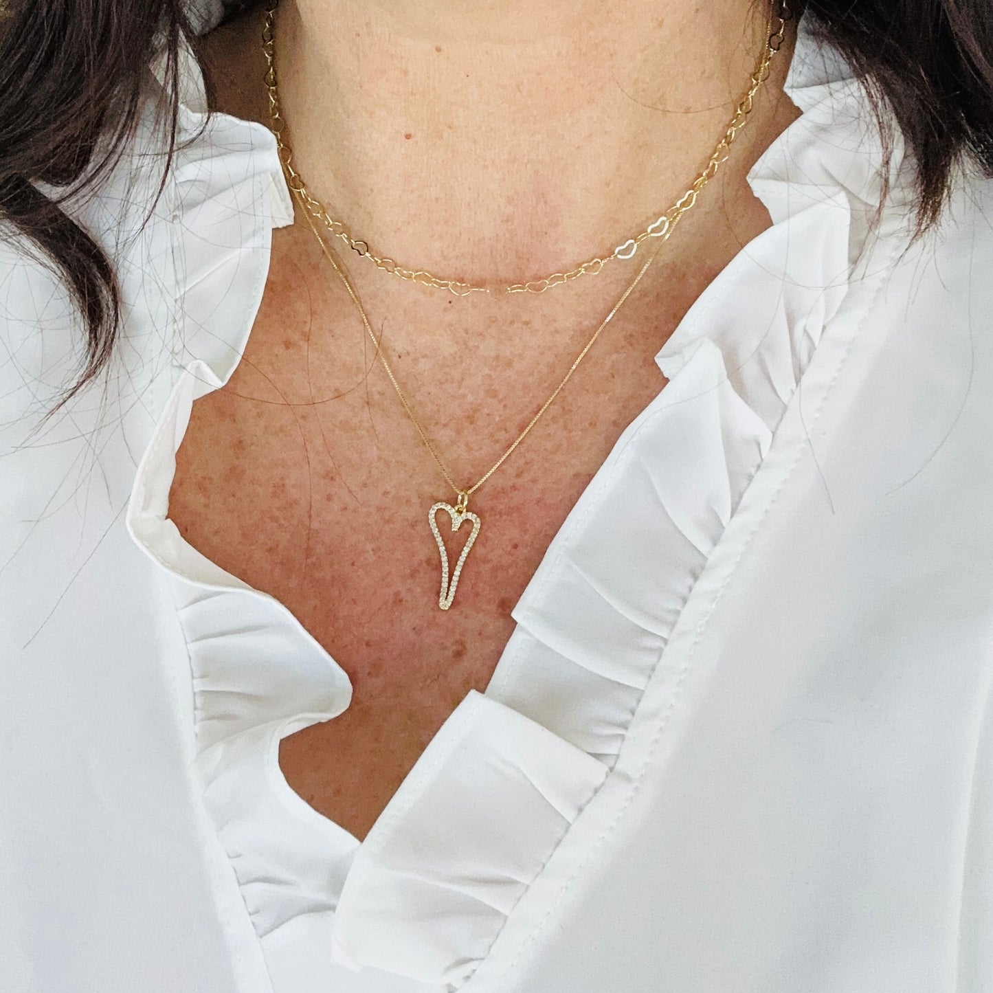 Gold filled cubic zirconia heart pendant necklace