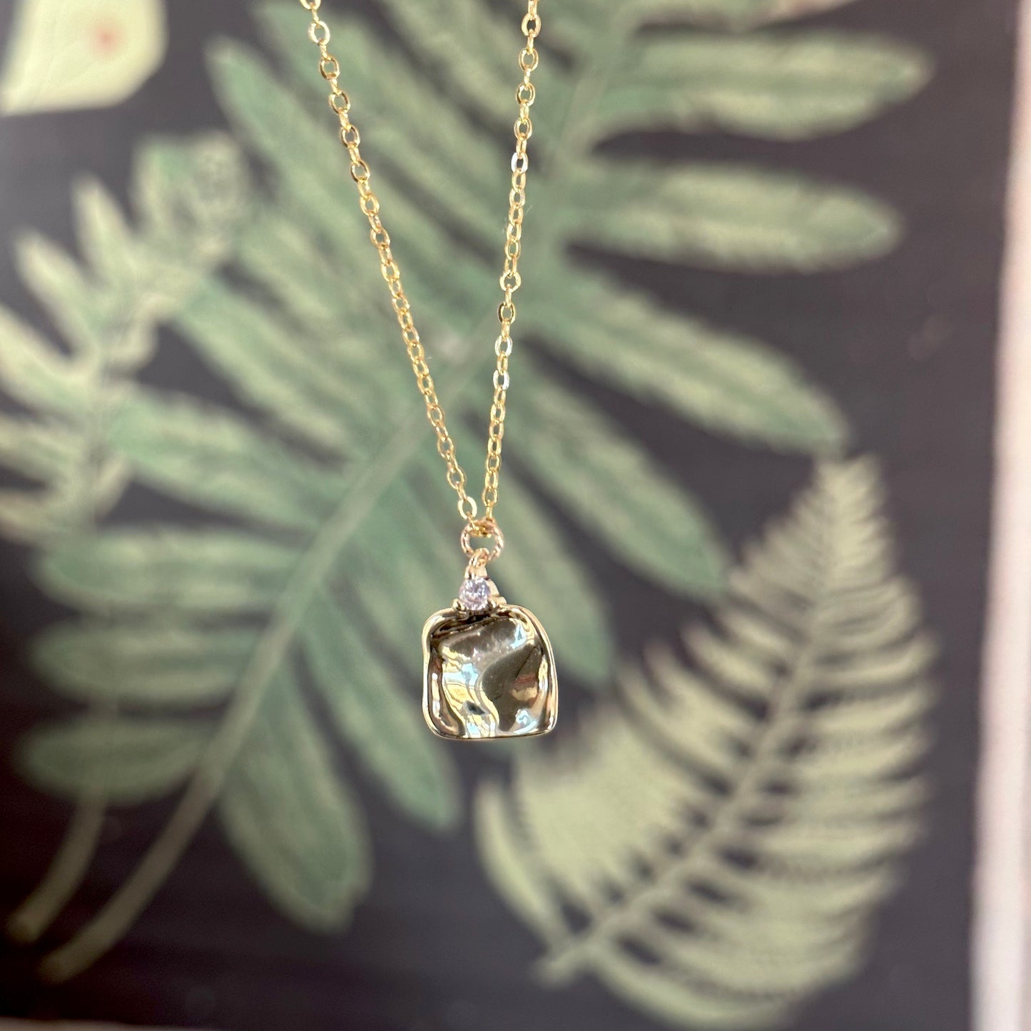 hammered square pendant necklace
