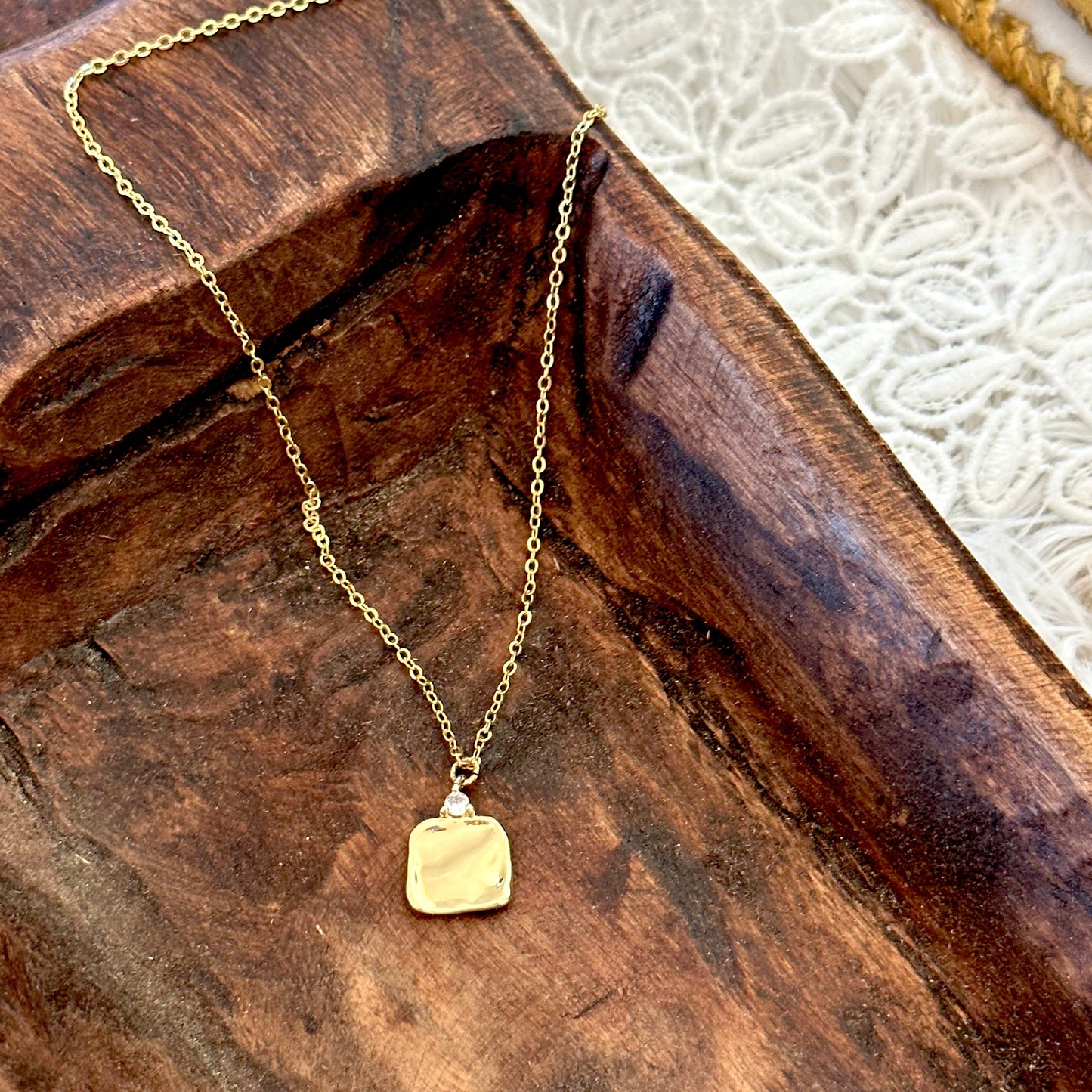 hammered square pendant necklace