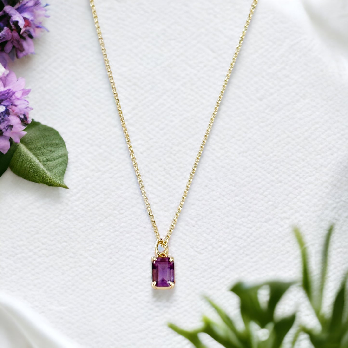 Gold filled purple amethyst crystal necklace
