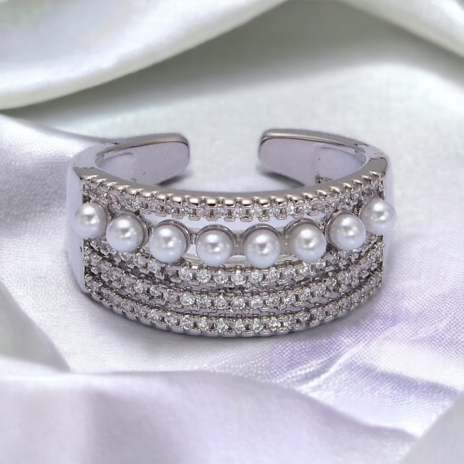 white gold filled adjustable pearl lined ring