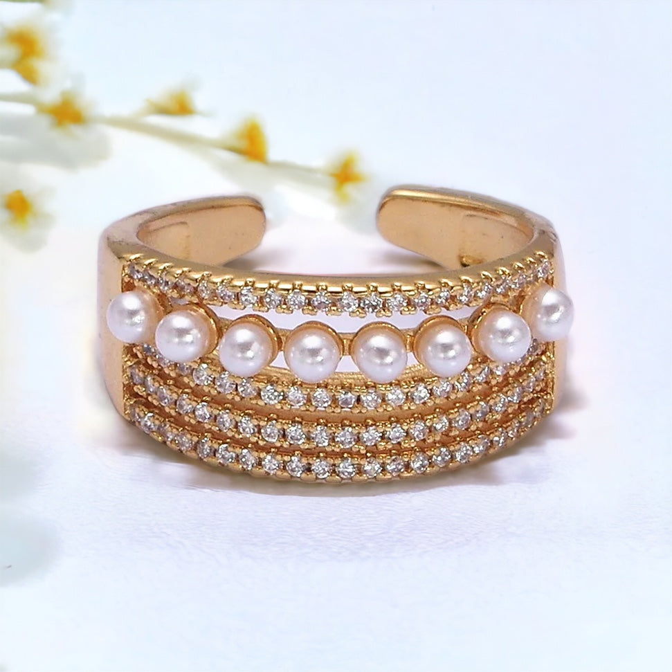 gold filled adjustable pearl lined ring