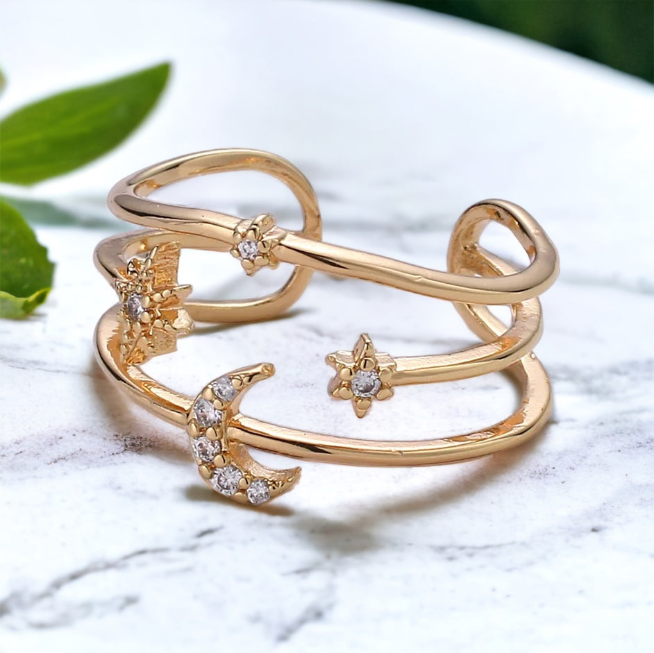 gold filled adjustable celestial moon ring