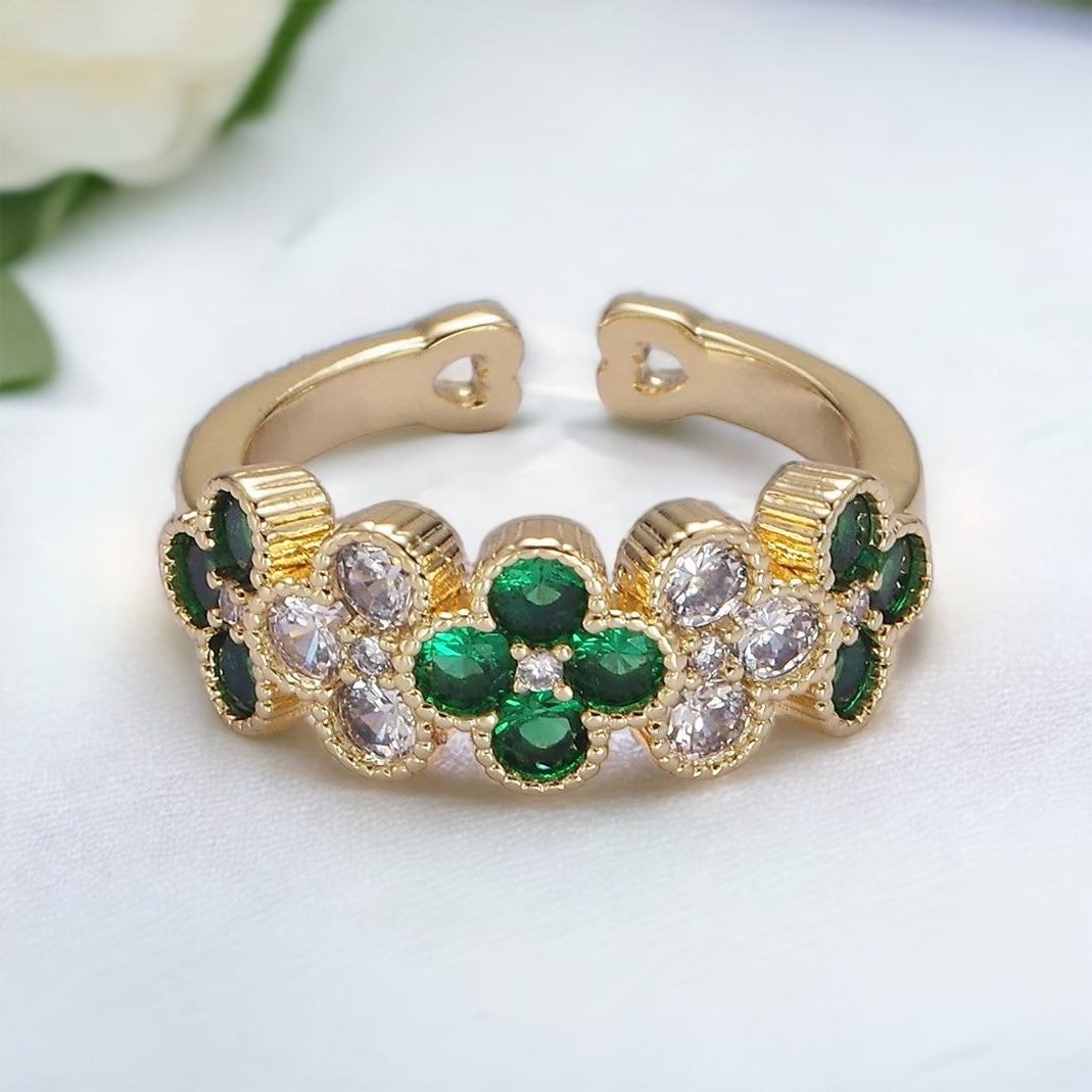 gold filled adjustable emerald clover ring