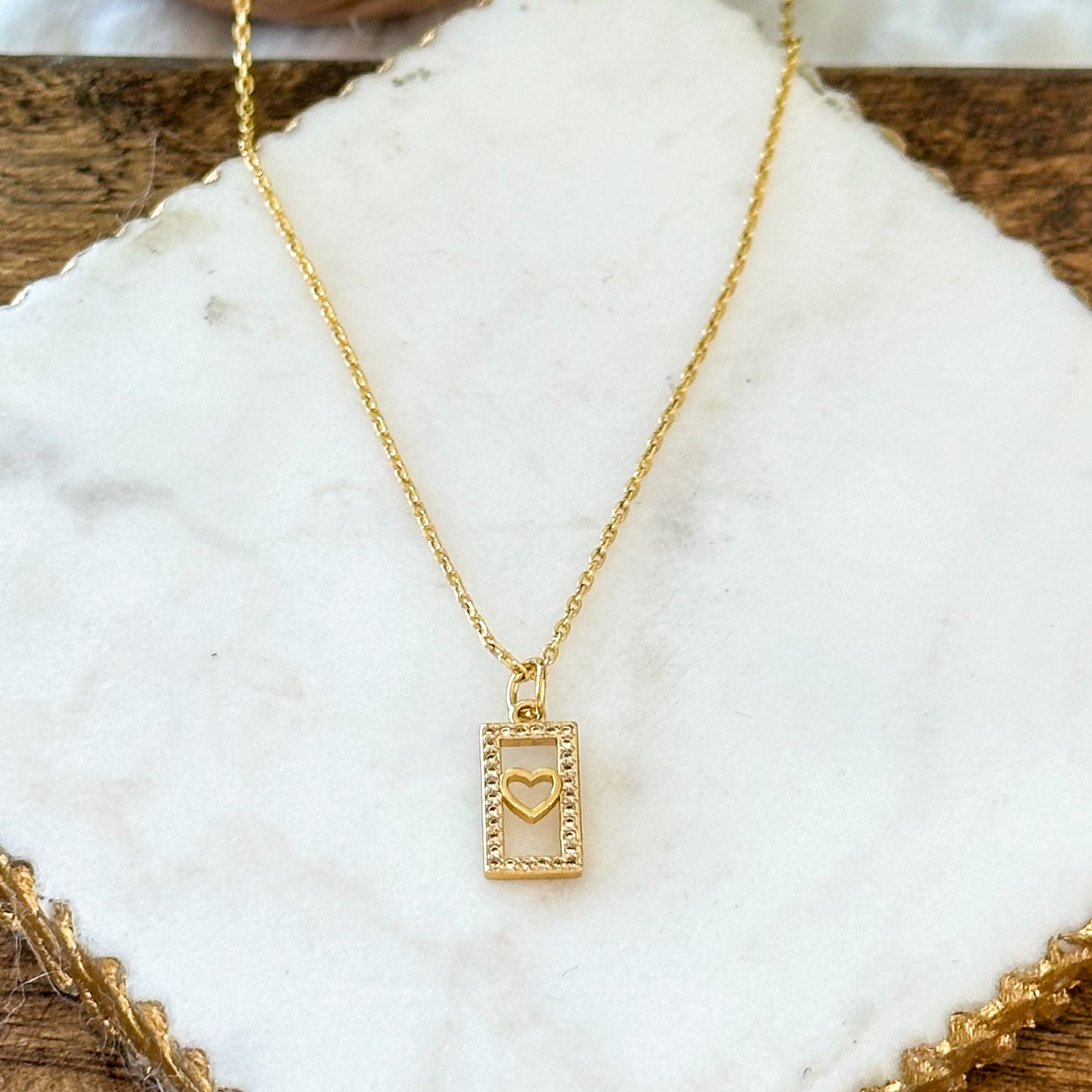 Gold filled dainty heart tag necklace