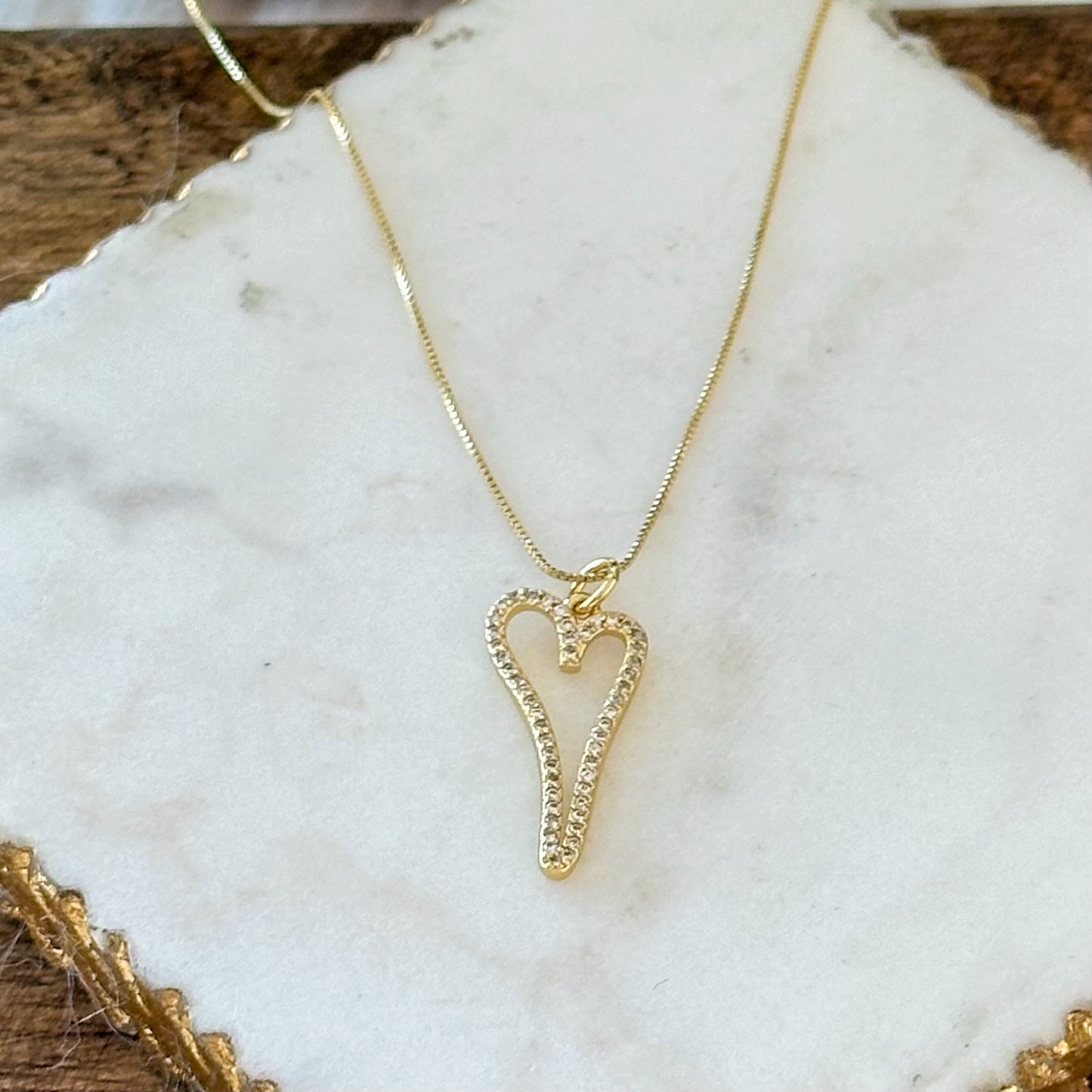 Gold filled cubic zirconia heart pendant necklace