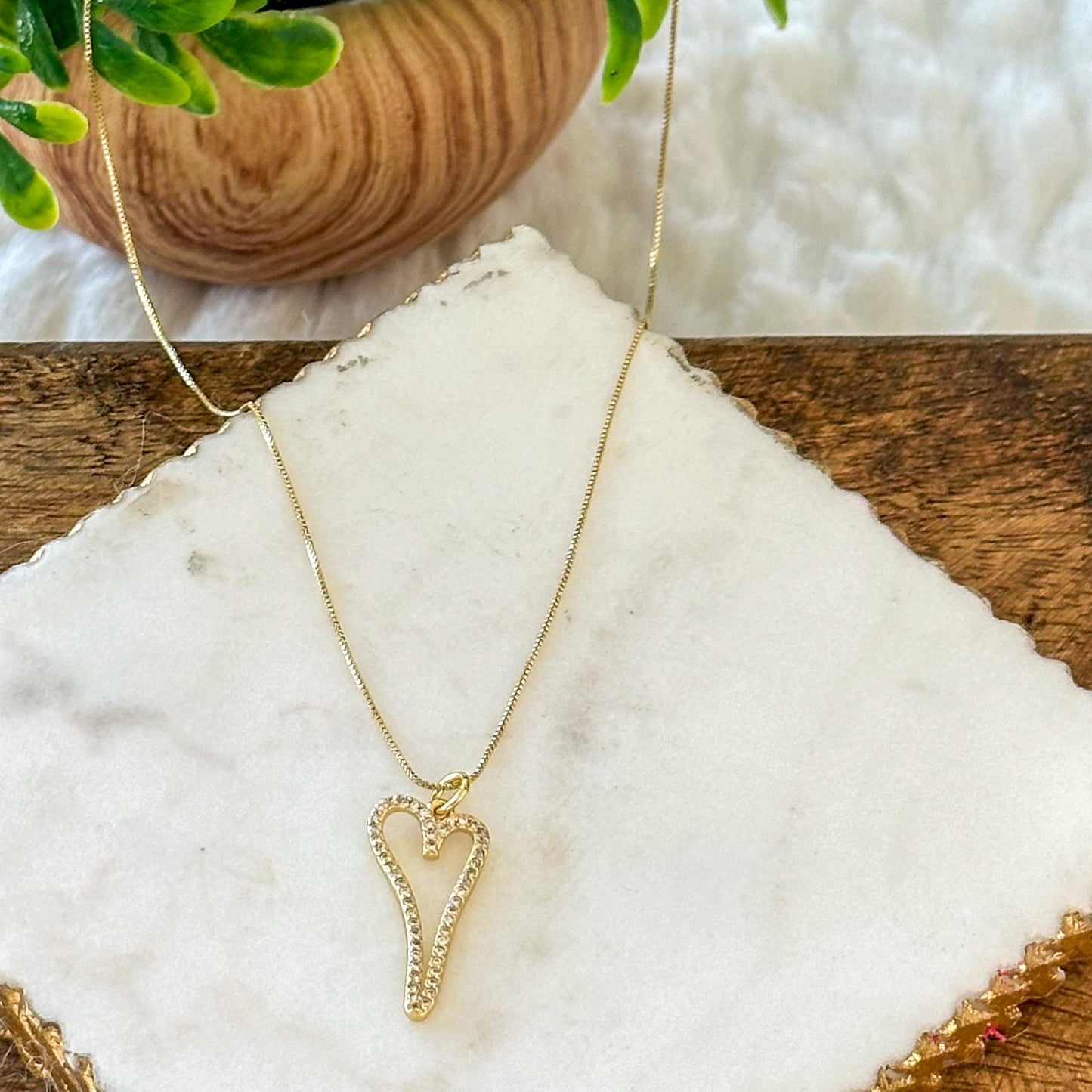 Gold filled cubic zirconia heart pendant necklace