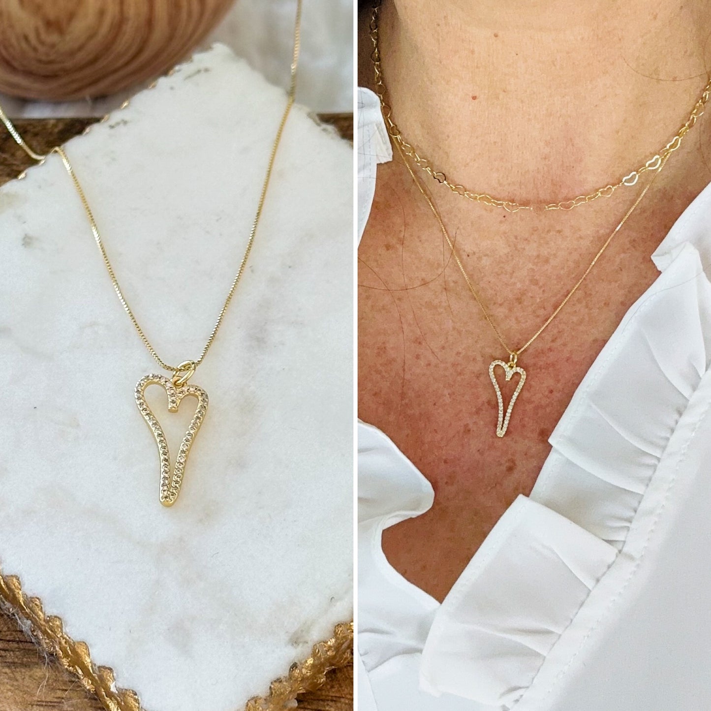 Gold filled cubic zirconia heart pendant necklace