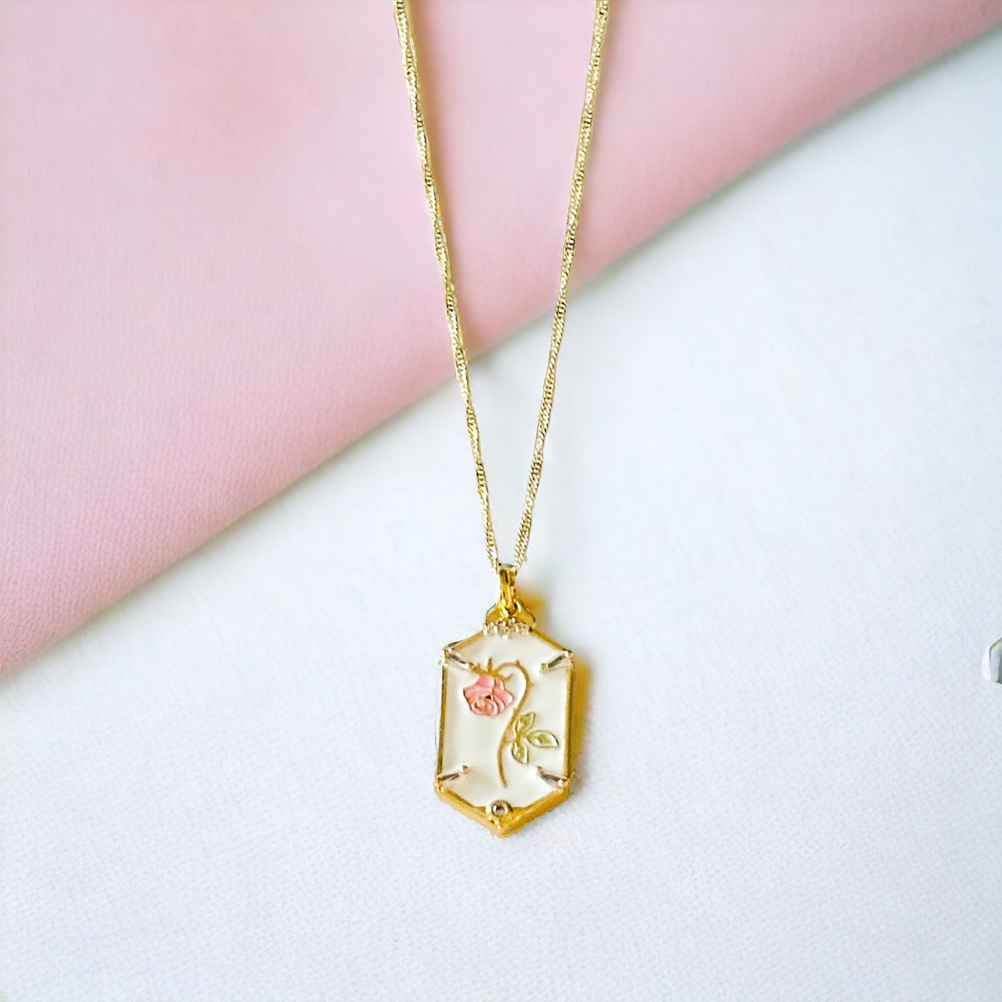 Wilted pink rose gold filled charm necklace