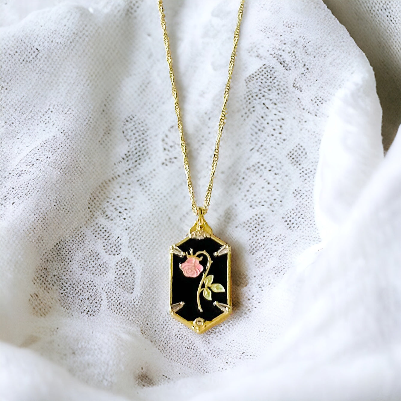 Wilted pink rose charm necklace