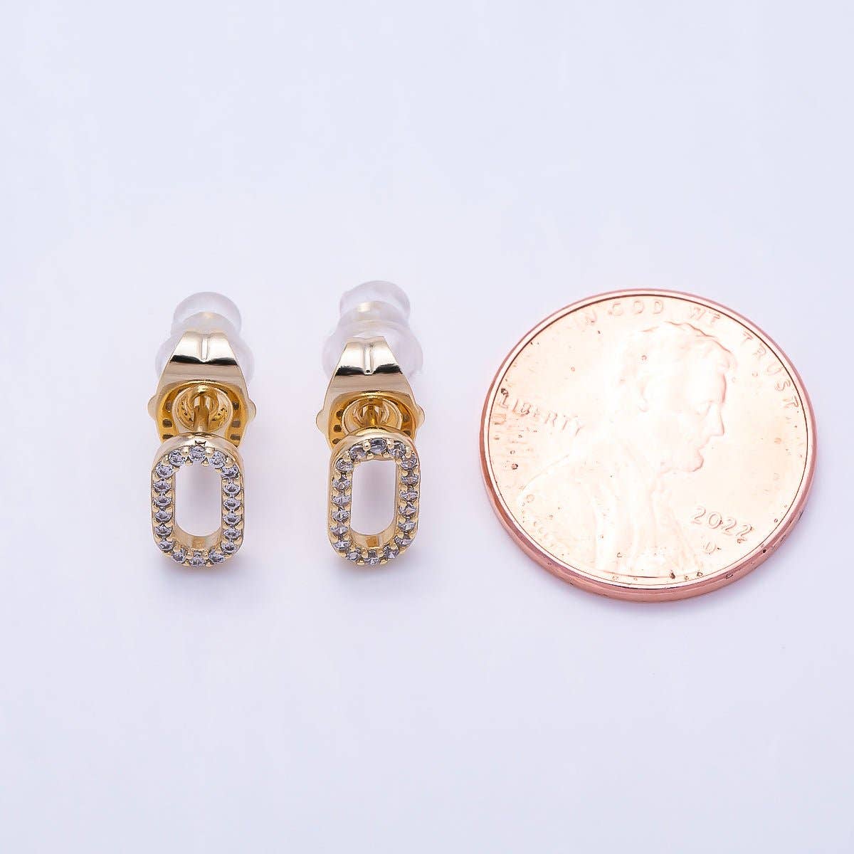 14K Gold Filled 9mm Micro Paved CZ Oval Link Stud Earrings | Earrings-00703