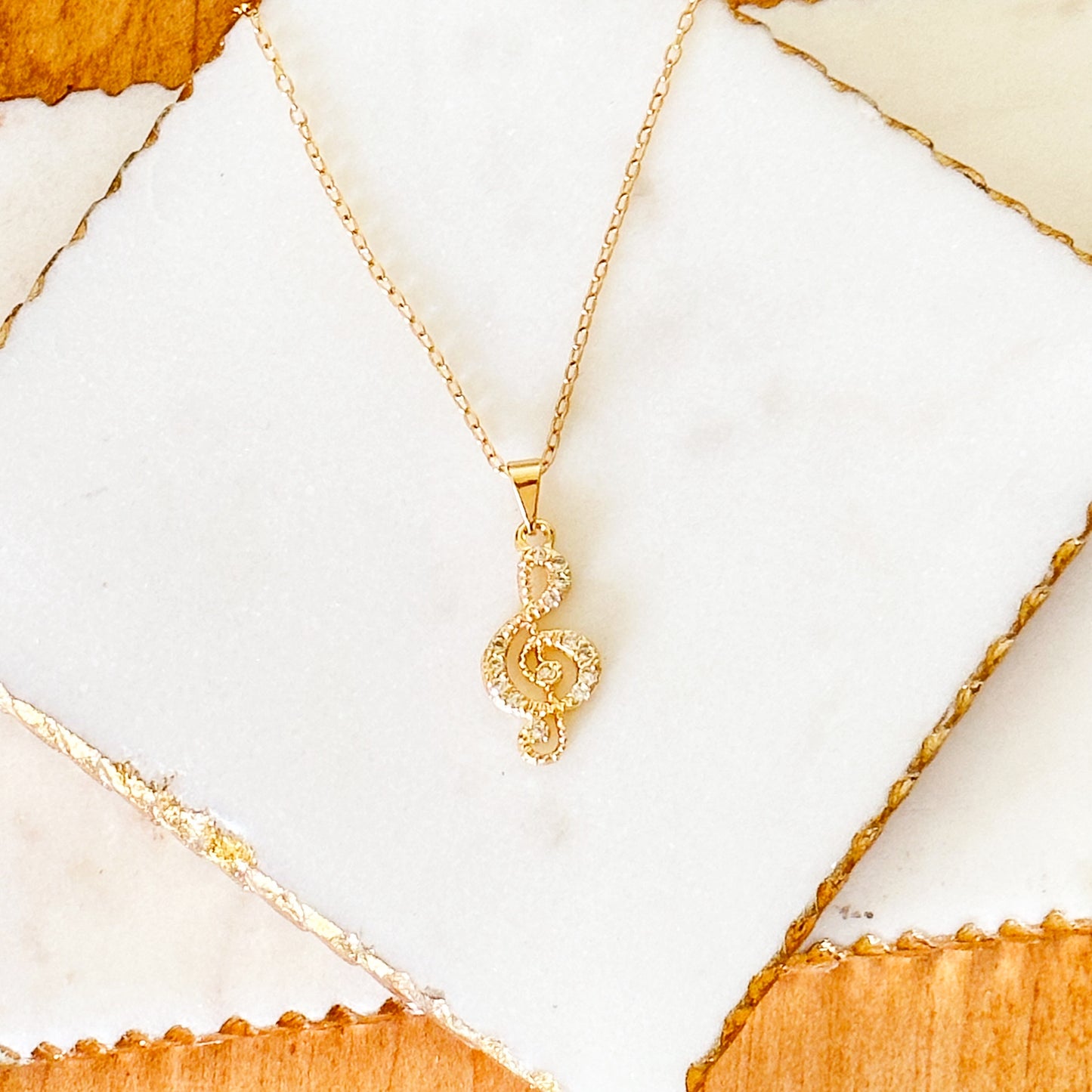Gold filled treble clef pendant necklace