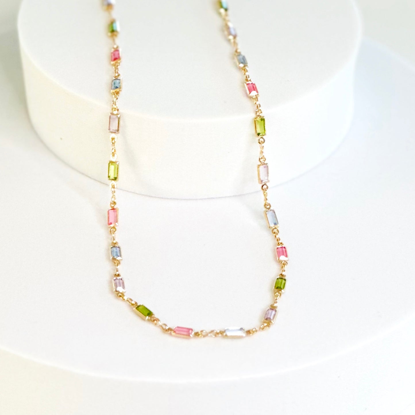 Gold filled multi colored cubic zirconia stone necklace