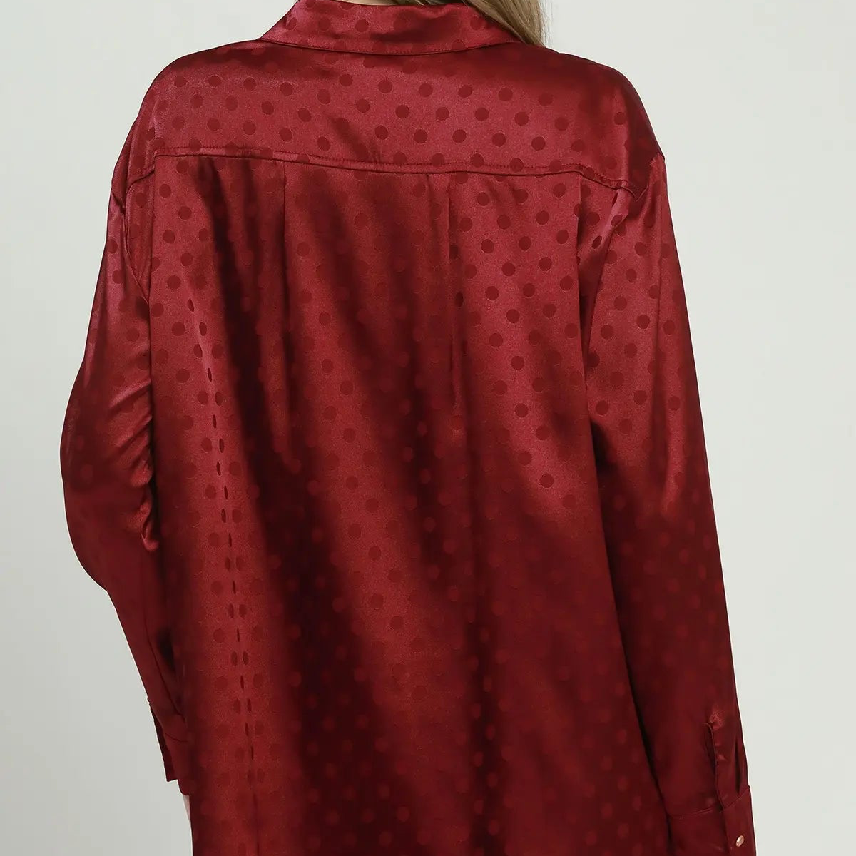 Crimson Satin Polka Dot Blouse