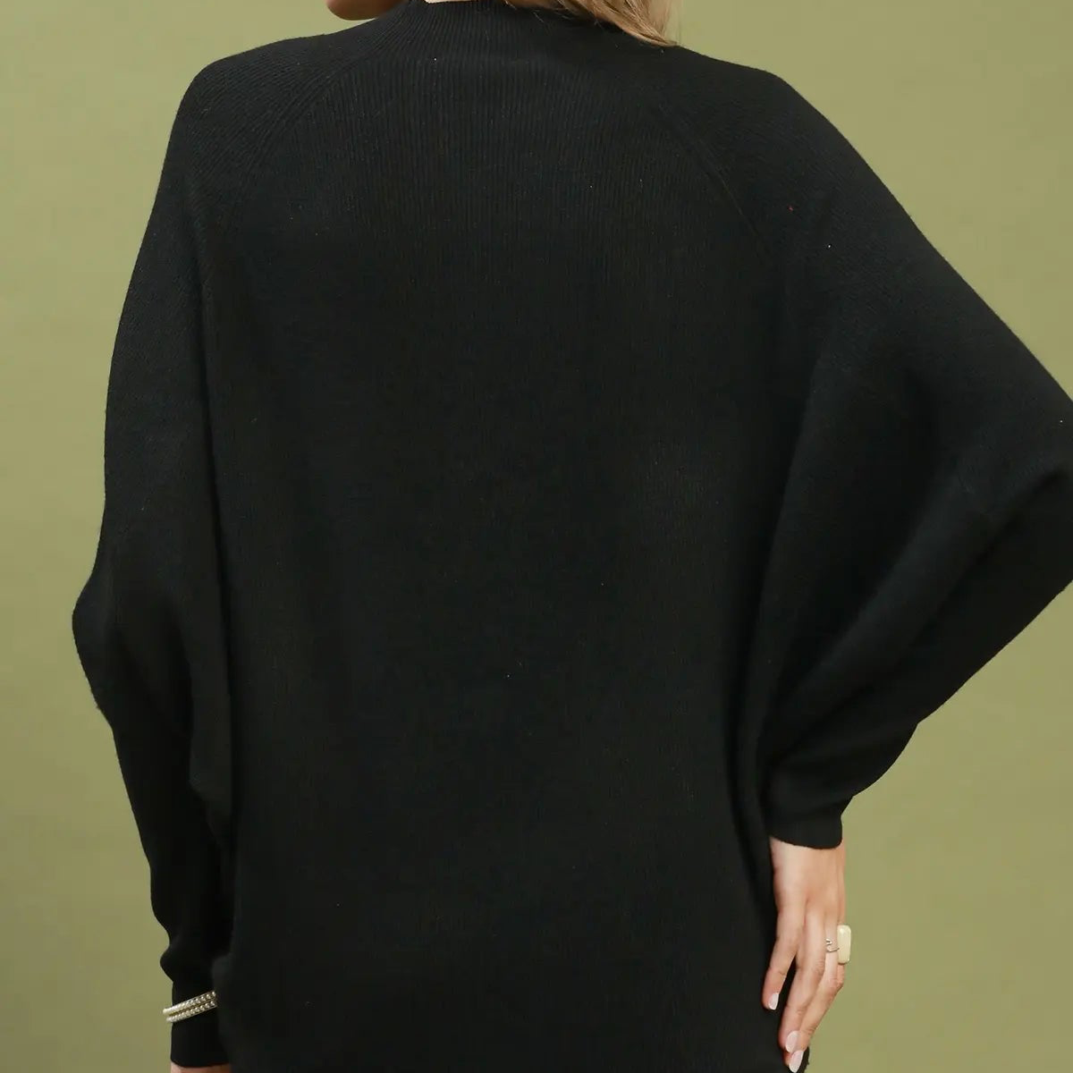 Black Ribbed Dolman Sleeve Sweater