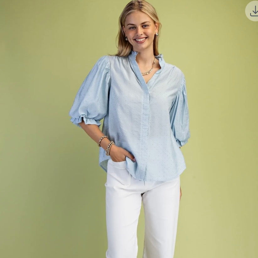 LT Blue Rhinestone Blouse