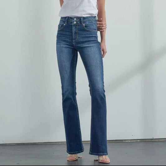 High Rise Stretch Double Waist Bootcut Jeans | Dark