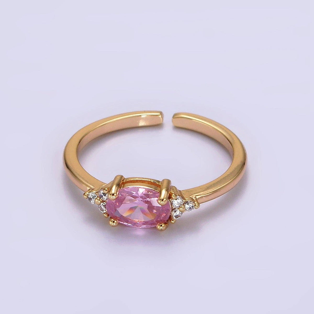 14K Gold Filled Oval Triple CZ Solitaire Birthstone Ring in Gold & Silver | O1128 - O1155: Silver / Olive Green