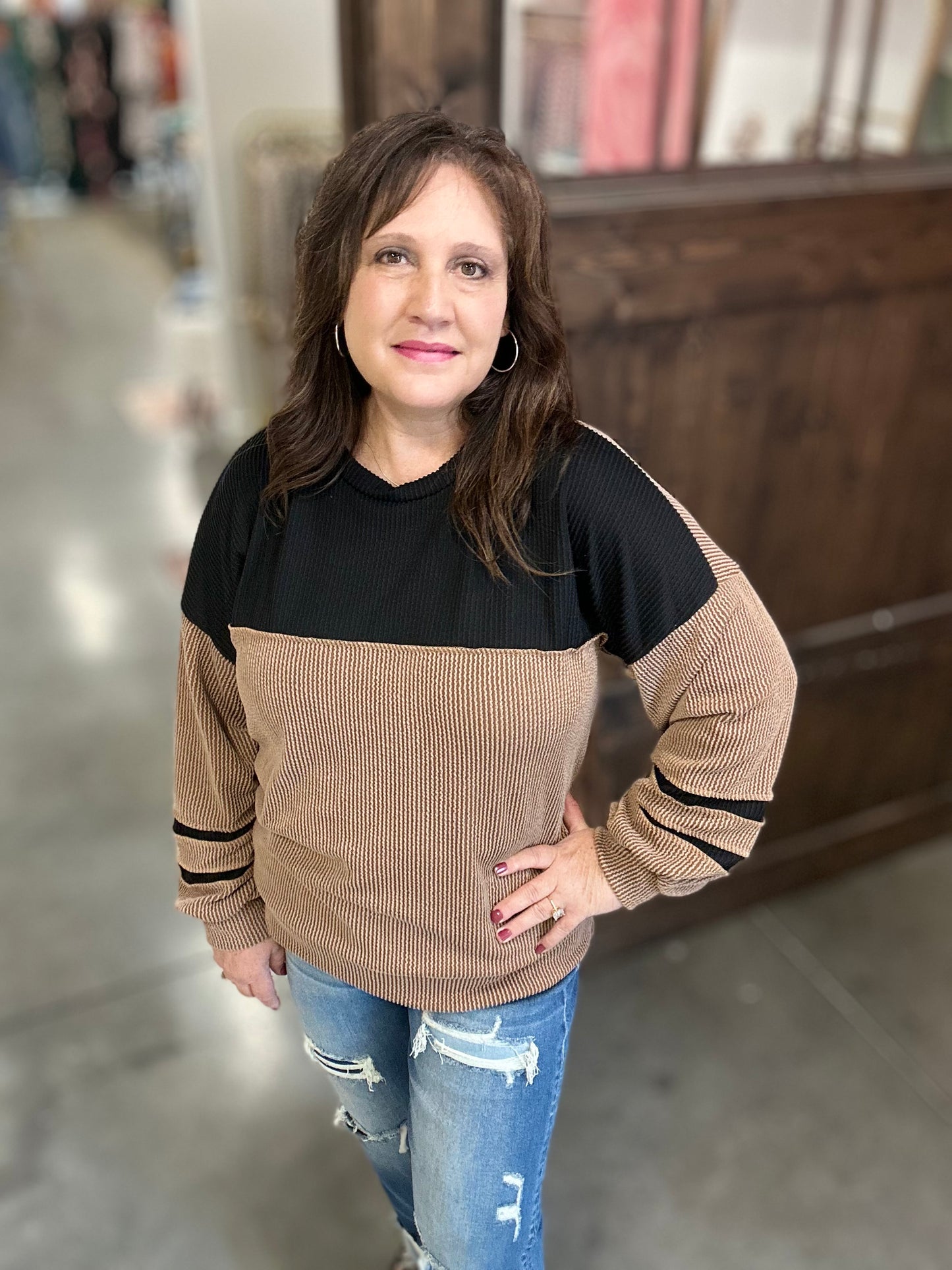 Mocha Ciara Ribbed Long Sleeve Top