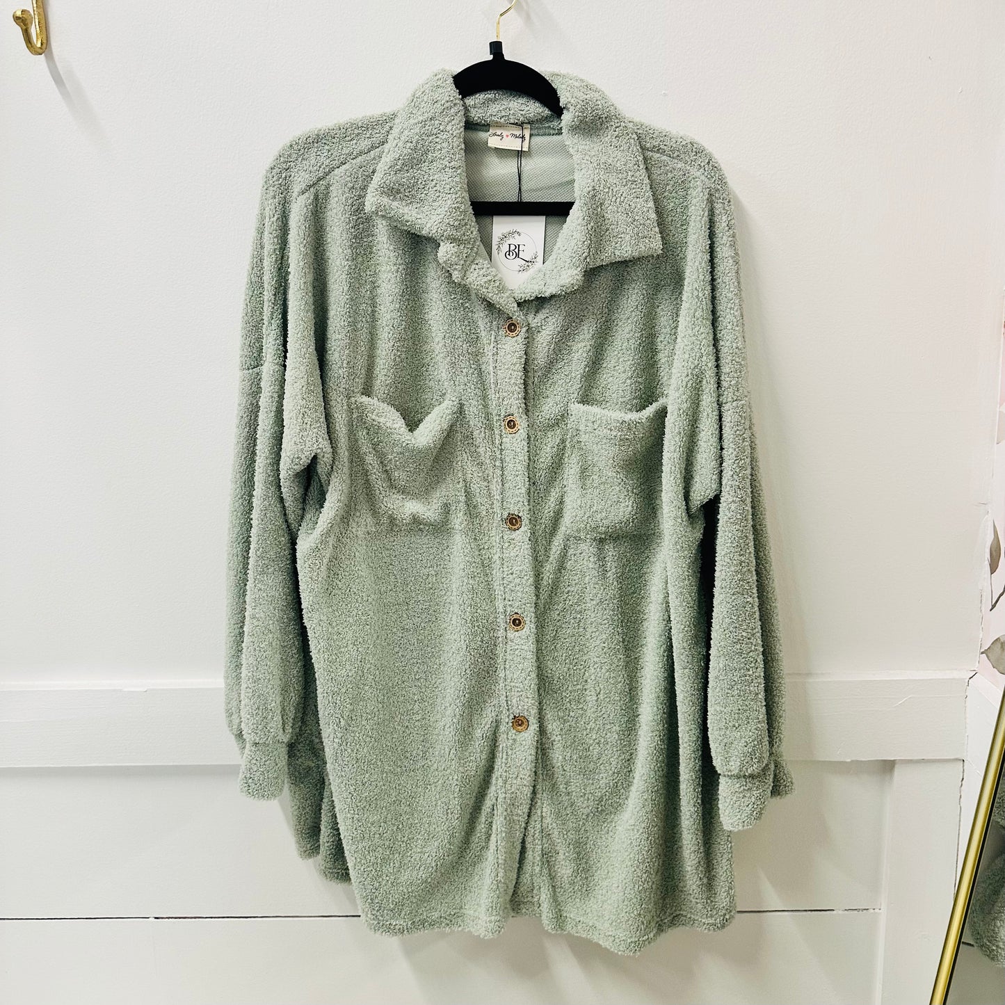 Plus Sage Teddy Bear Shacket