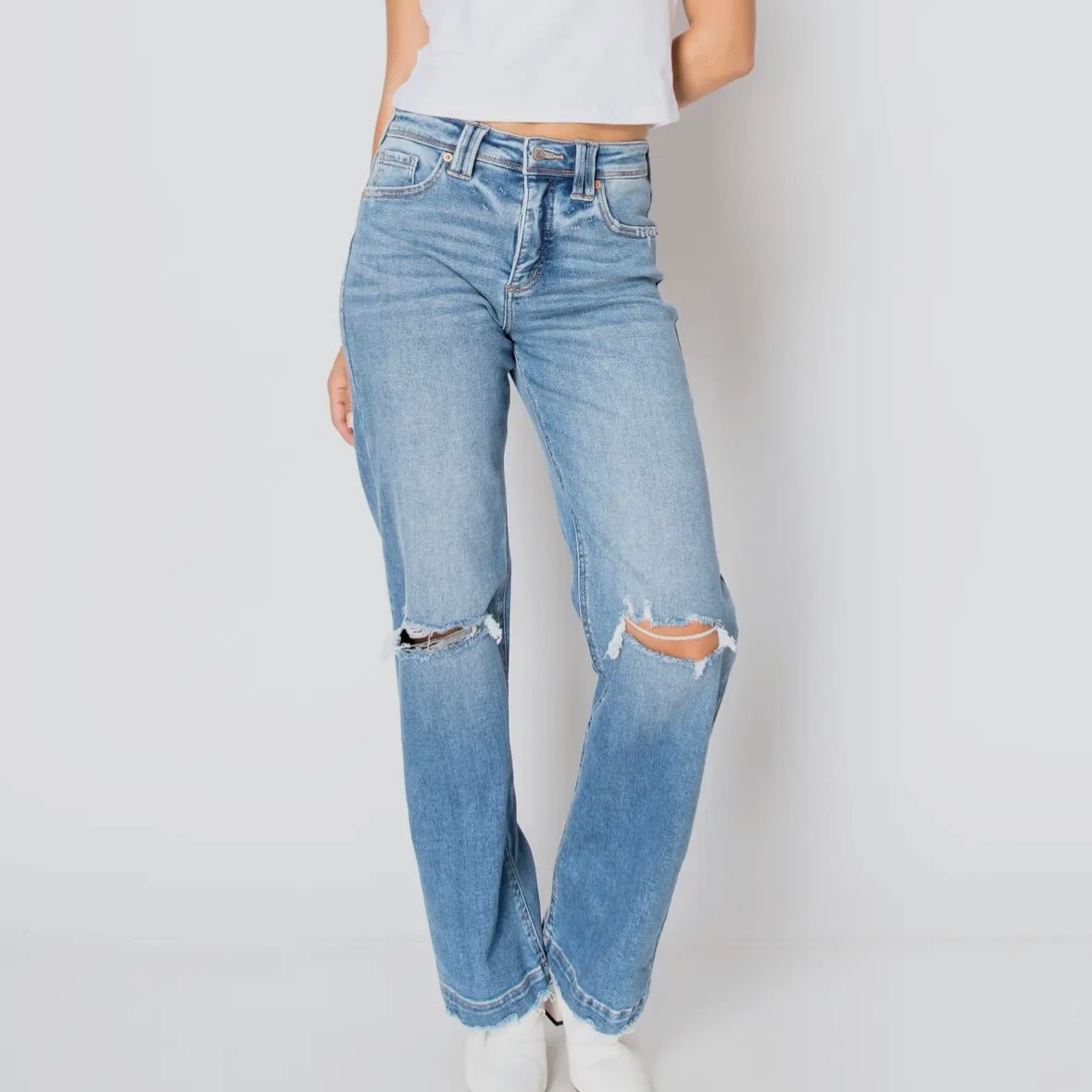 Tummy Control High Rise Relaxed Straight Leg Jeans