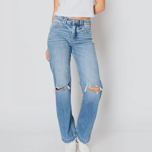 Tummy Control High Rise Relaxed Straight Leg Jeans