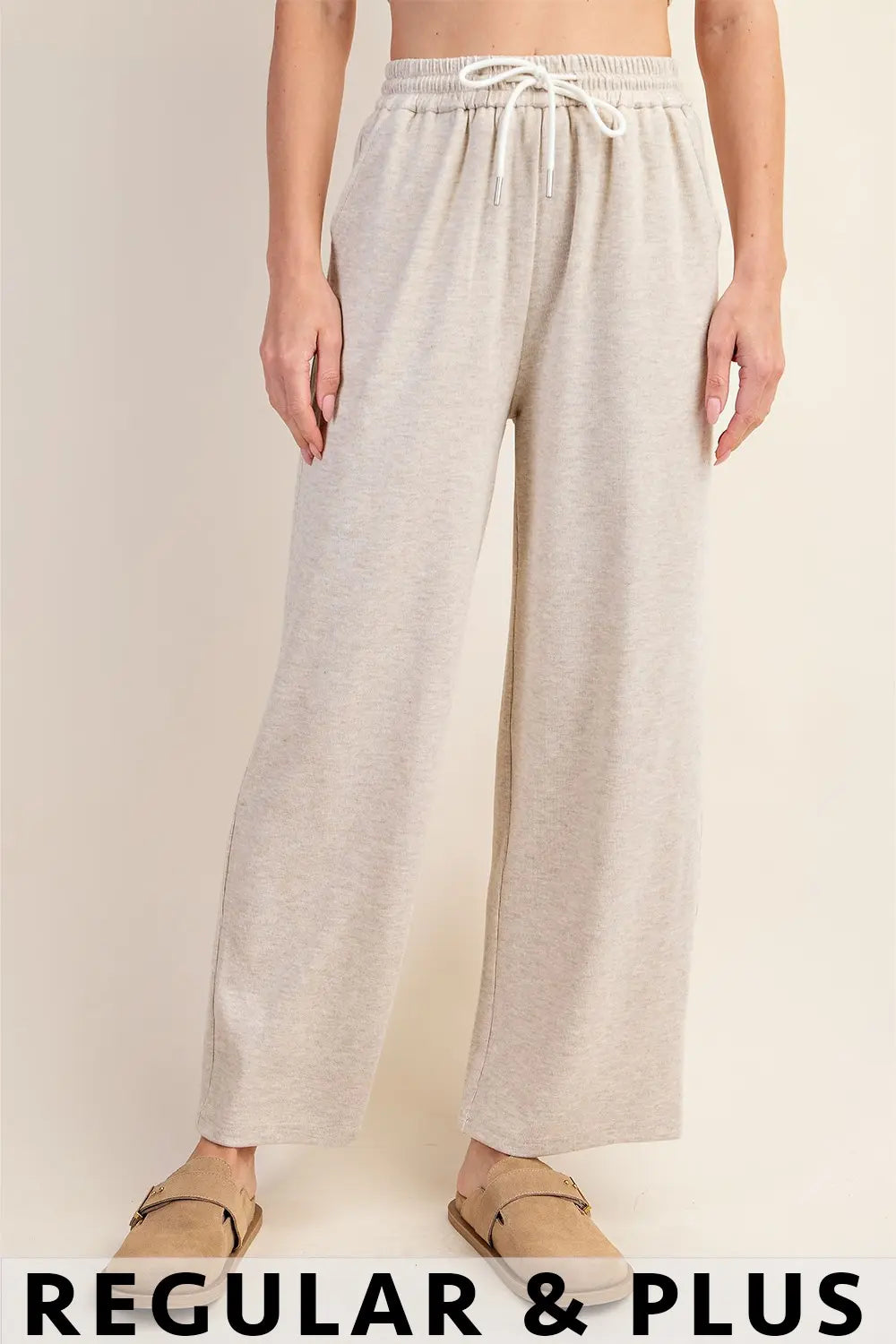 Taupe Knit Pants w/ Elastic Waistband
