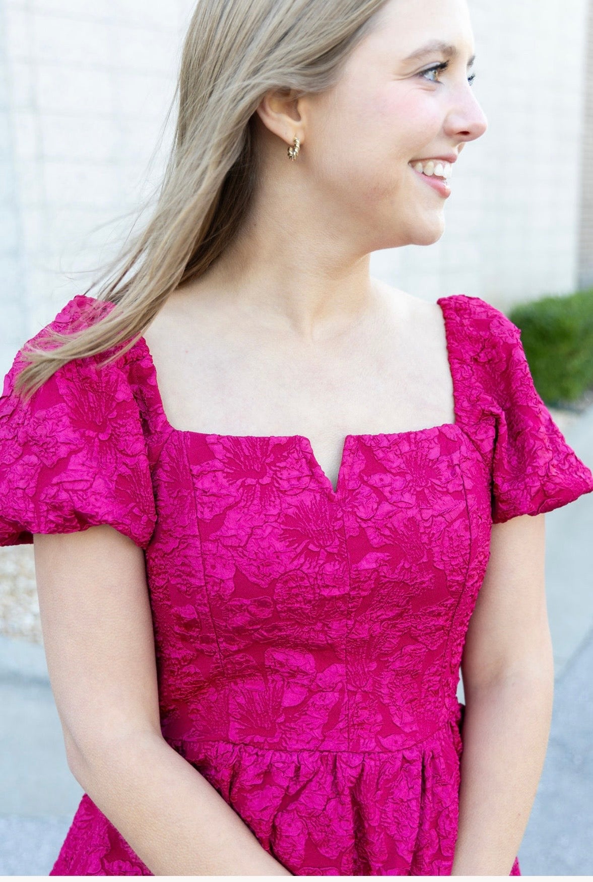 Burgundy Elegance Floral Jacquard Midi Dress