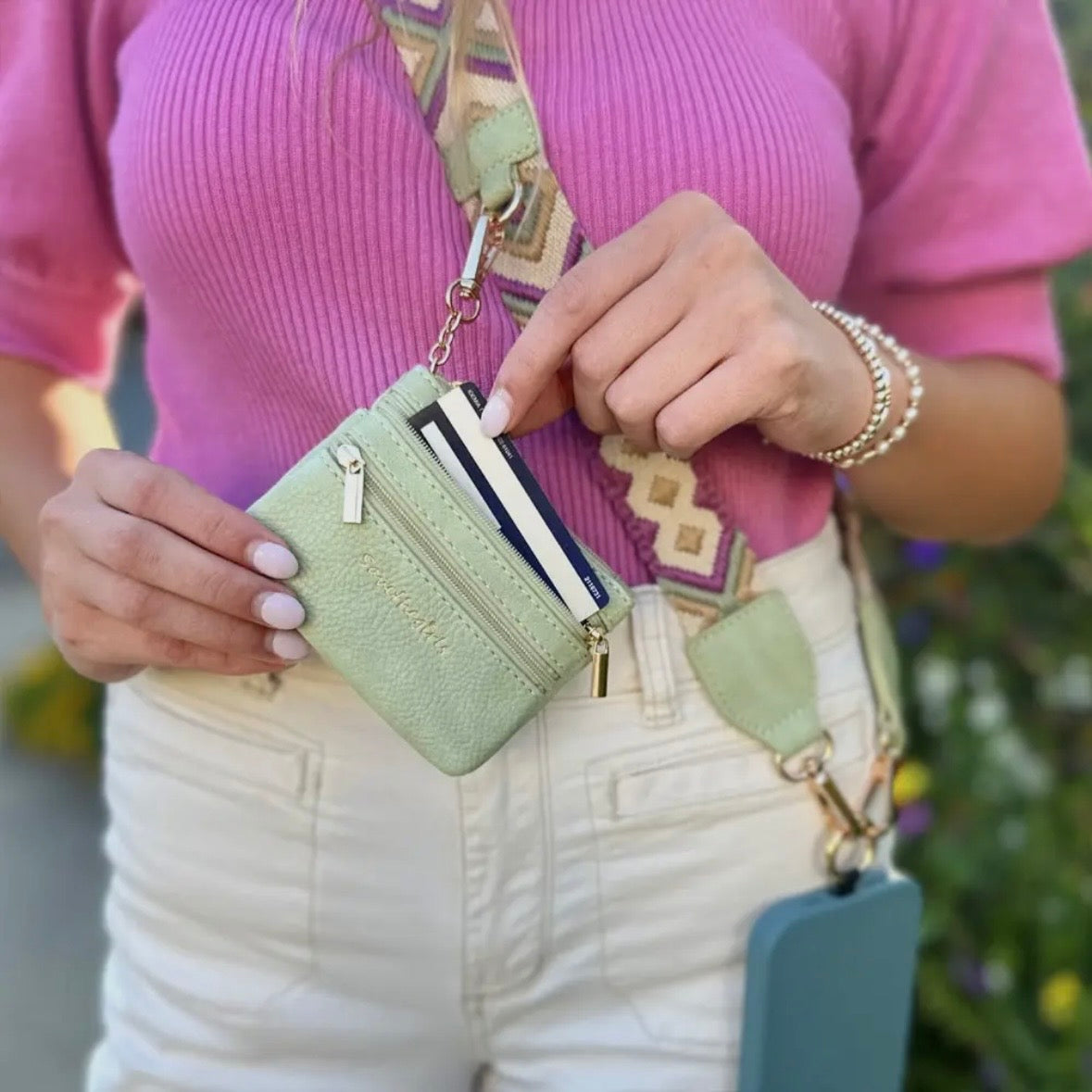 Clip & Go Crossbody Strap w/ Zippered Pouch - Multi Colors