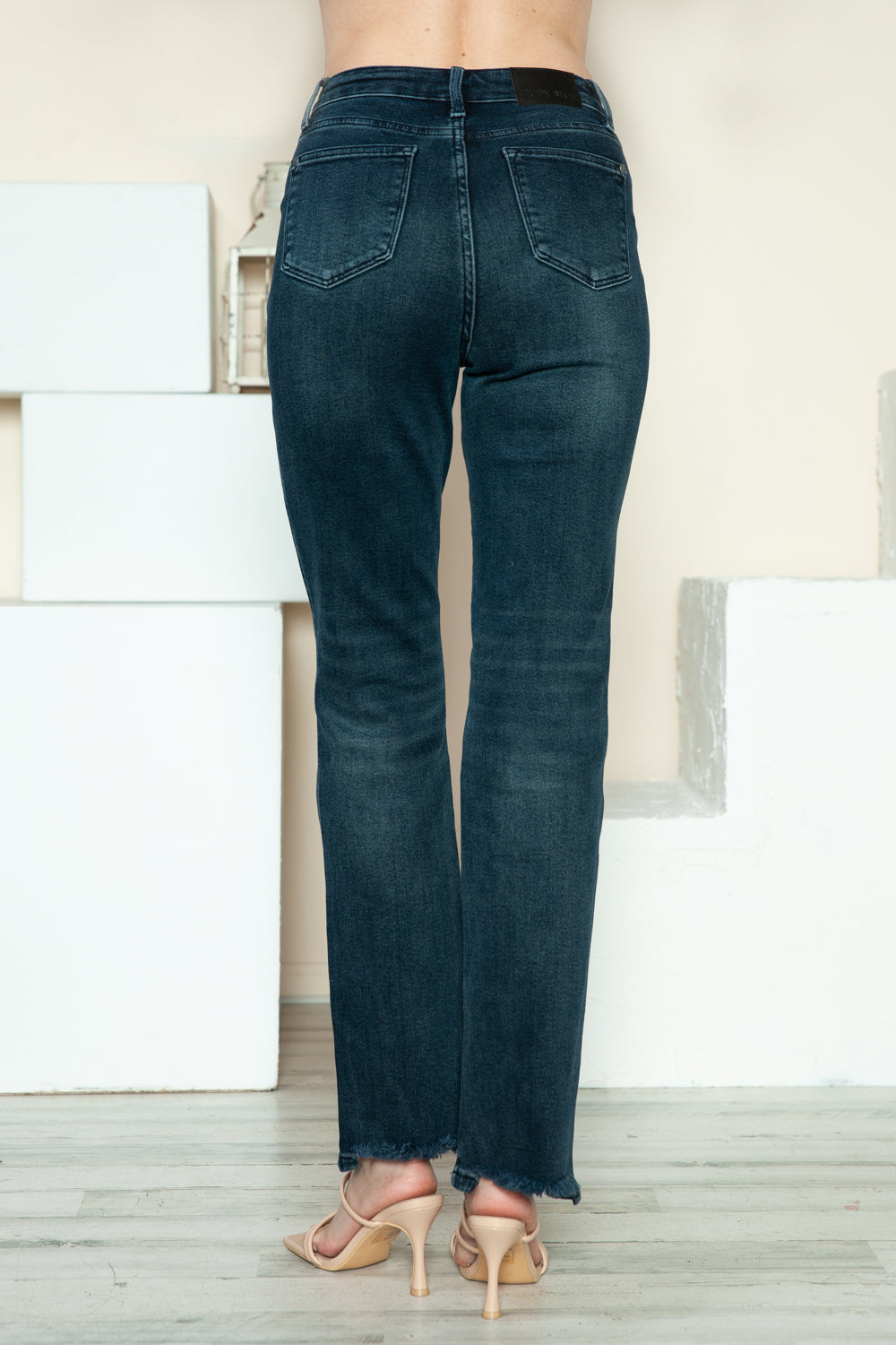 Judy blue button fly hem destroy straight jeans