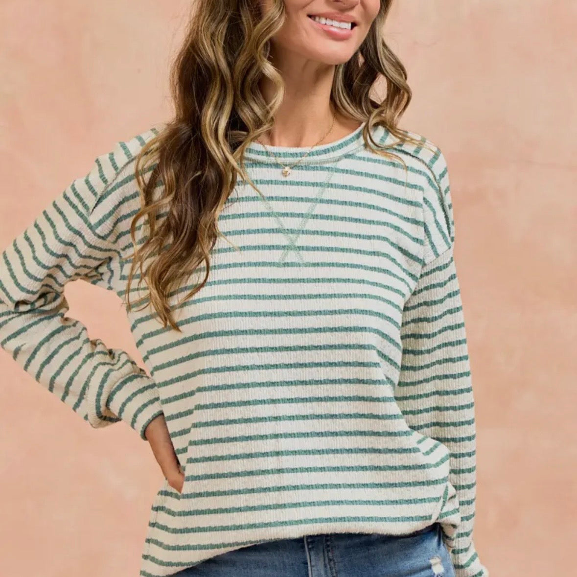 Sage Striped Long Sleeve Top