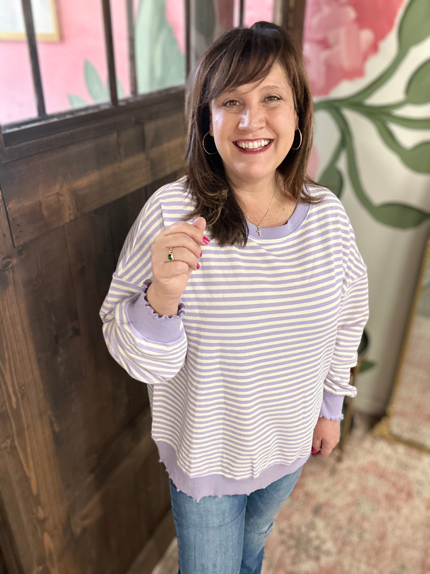 Purple Stripe Drop Shoulder Top