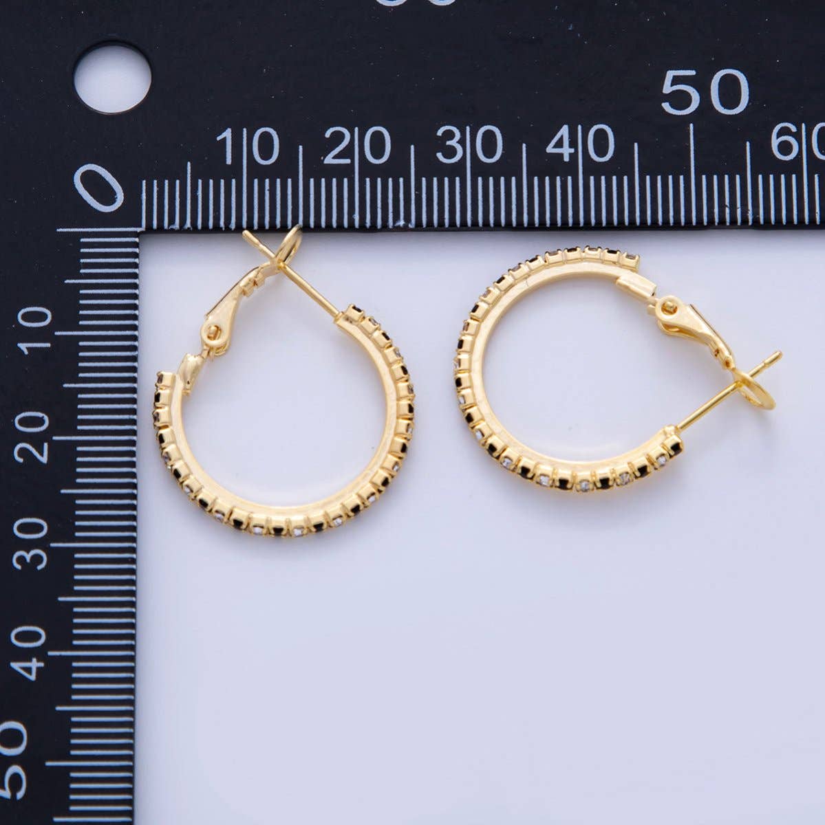18K Gold Filled B&W Micro Paved CZ Hinge Hoop Earrings in Gold