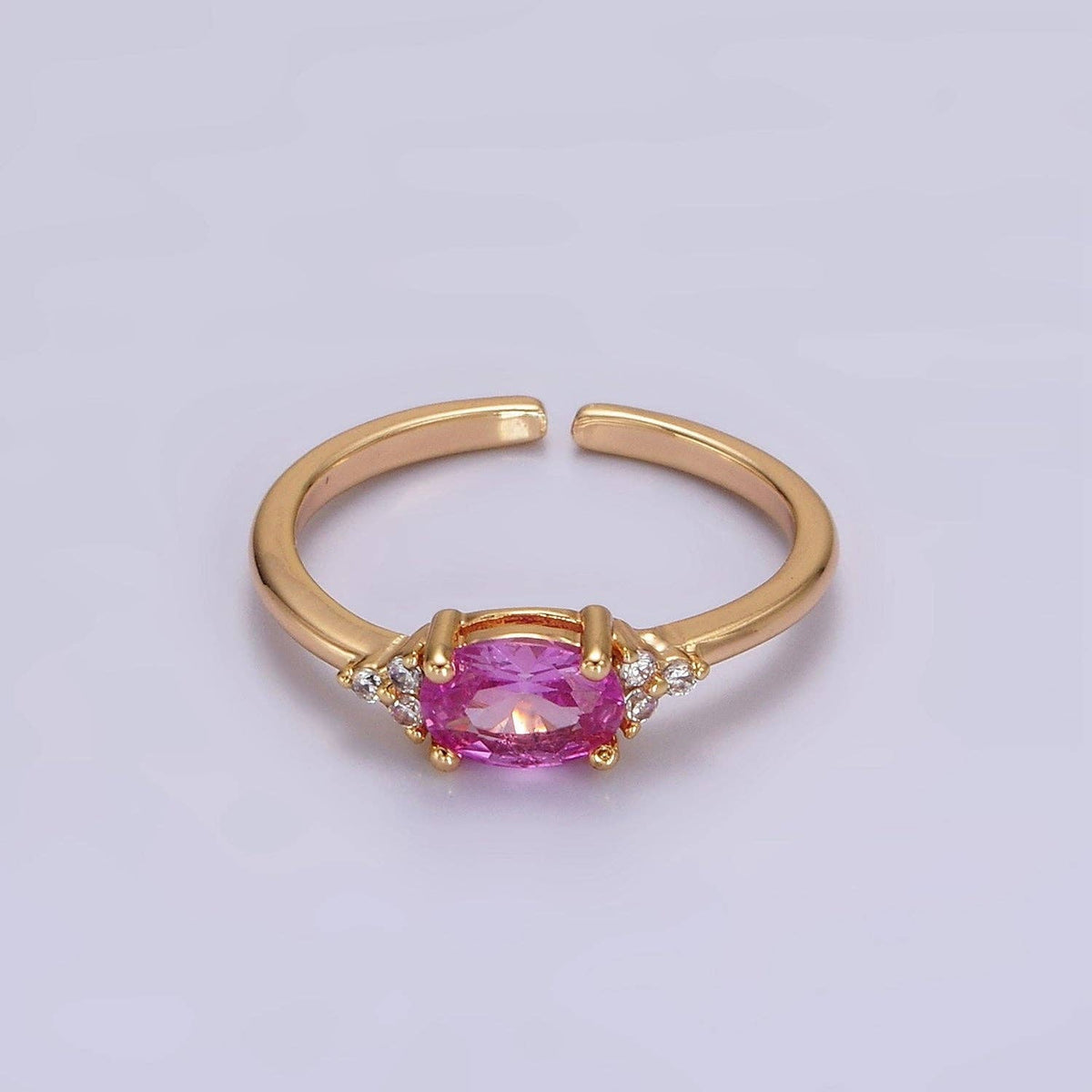 14K Gold Filled Oval Triple CZ Solitaire Birthstone Ring in Gold & Silver | O1128 - O1155: Silver / Olive Green