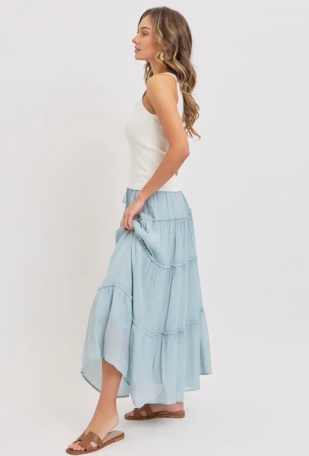 Misty Blue Flowy Maxi Skirt