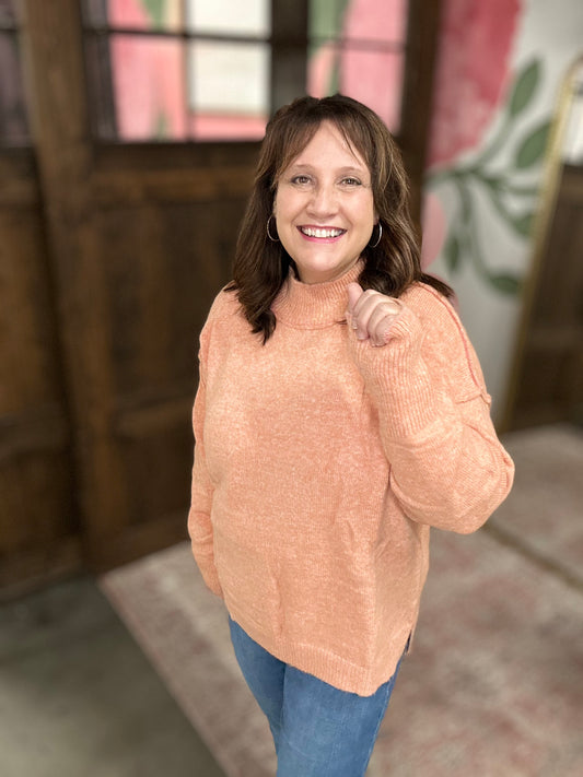 Pumpkin Loose Fit Mock Neck Sweater