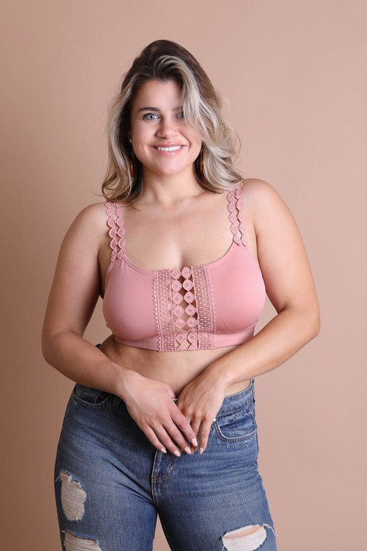 Plus size rose boho eye lace appliqué bralette