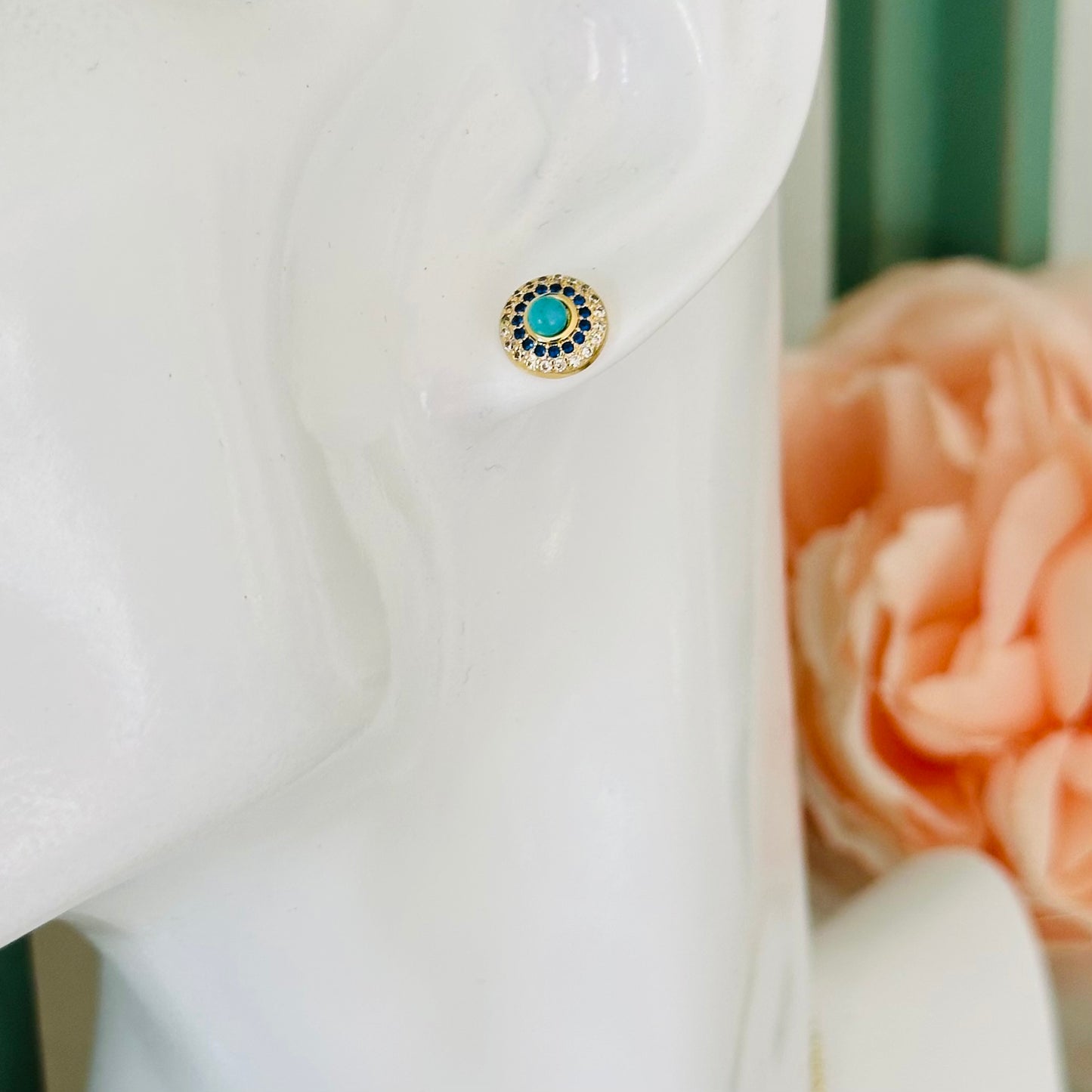 dainty round turquoise stud post earrings