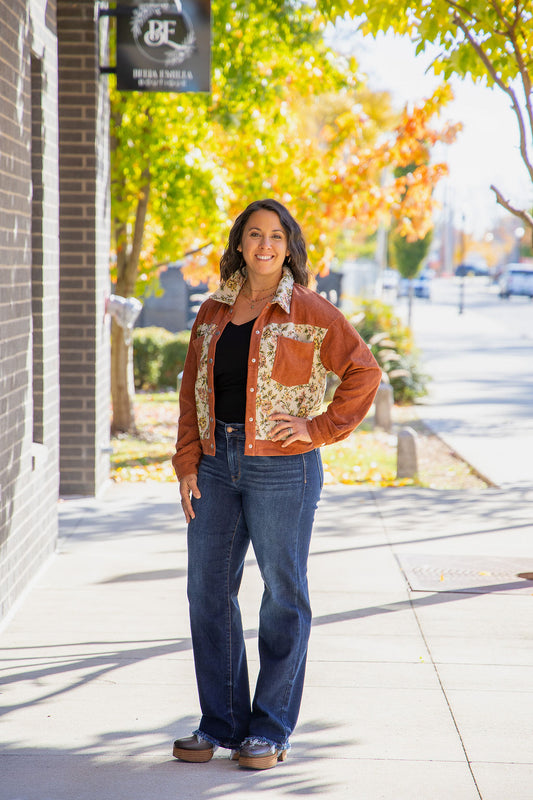 Rust Western Ribbed Floral Shacket