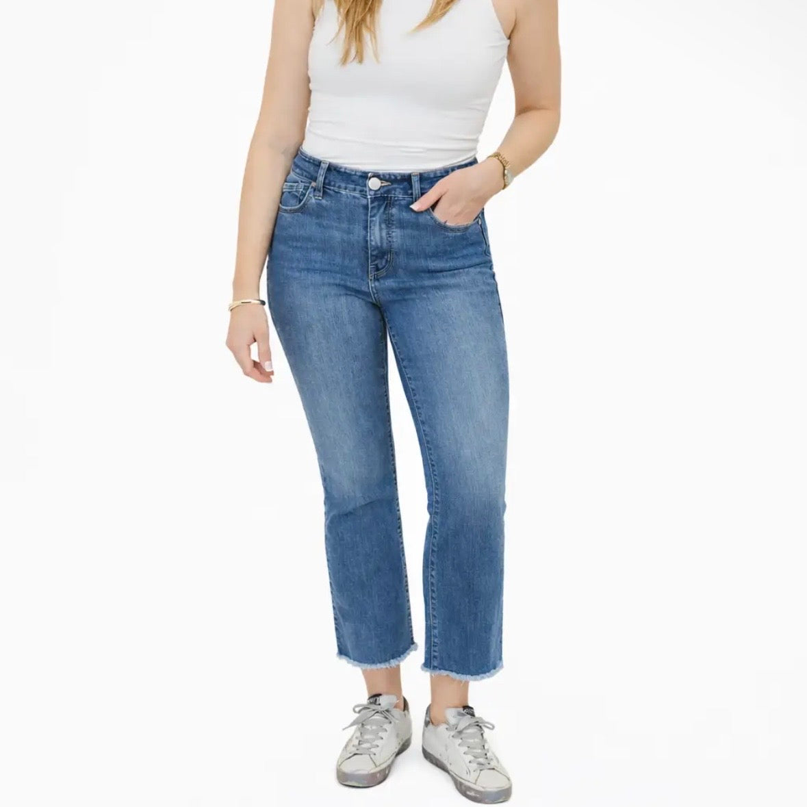 Hi-Rise Demi Boot Jean w/ Frayed Hem